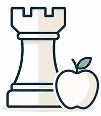 A white rook chess piece and a green apple symbolising 'no sugar coating' of financial planning.