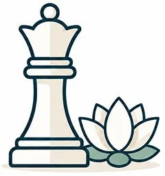 A chess king piece and a lotus flower illustration symbolising staying calm under pressure.