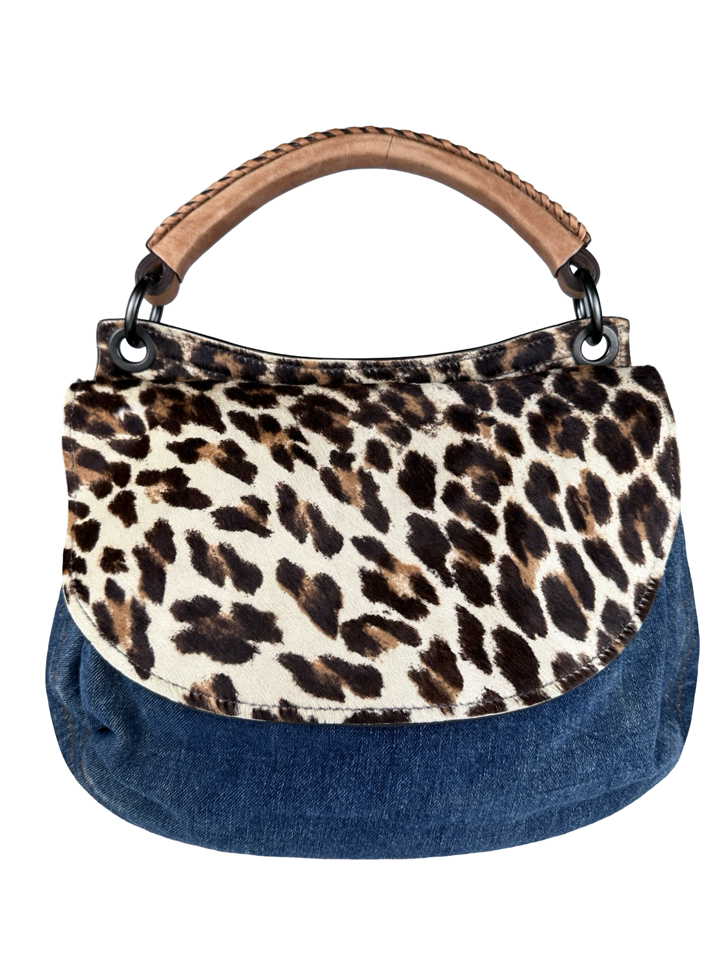 MIU MIU Leopard Denim Shoulder Bag