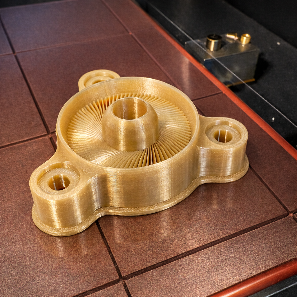 close up of ultem 9085 printing on stratasys fortus production system extruder head