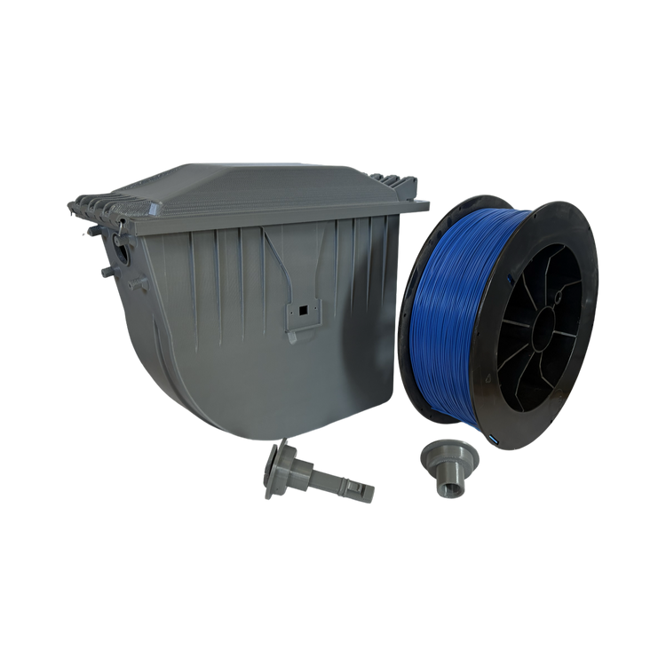 Spool loaded in Stratasys F123 material bay using NEXT 3DP Stratasys-compatible filament for F120, F170, F270, F370, and F770 printers.