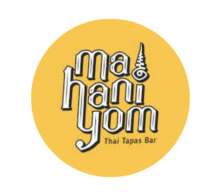 Logo for Mahaniyum Thai Tapas Bar with yellow background and stylized text.