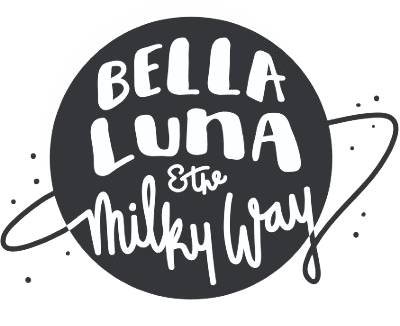 Logo for Bella Luna and the Milky Way, featuring a black circular design with white stylized text and a small orbiting ring around the circle.