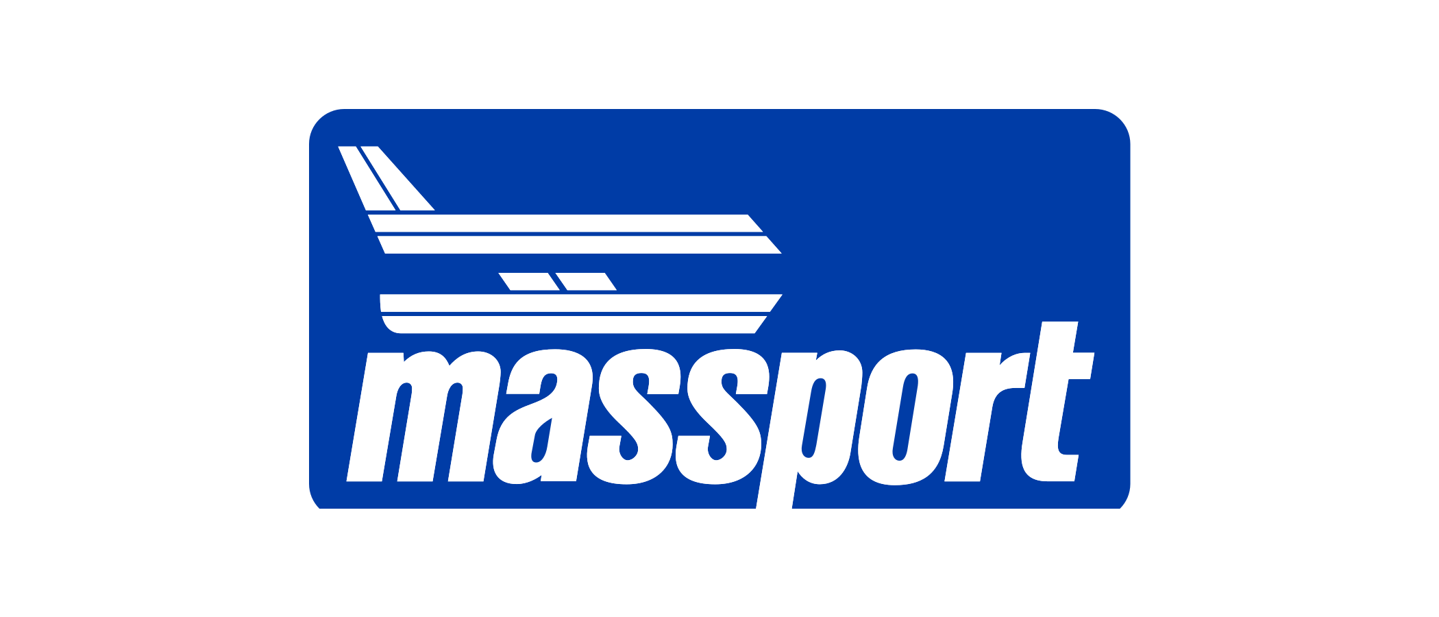 Massport logo with stylized airplane motif in blue and white.