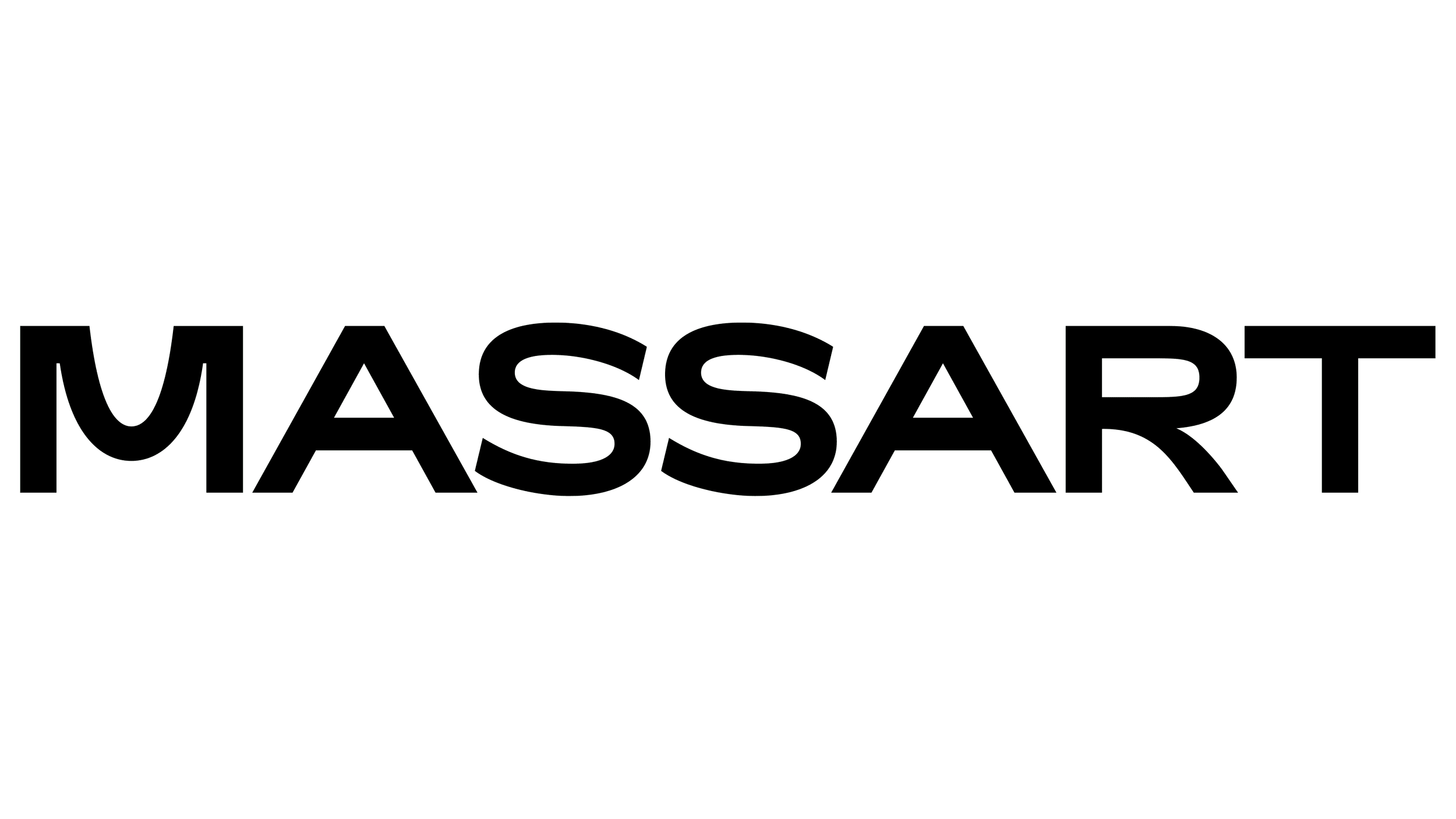 Outline illustration of the word "MASSART" in large uppercase letters with a small owl perched on top of the letter "A" in the center.