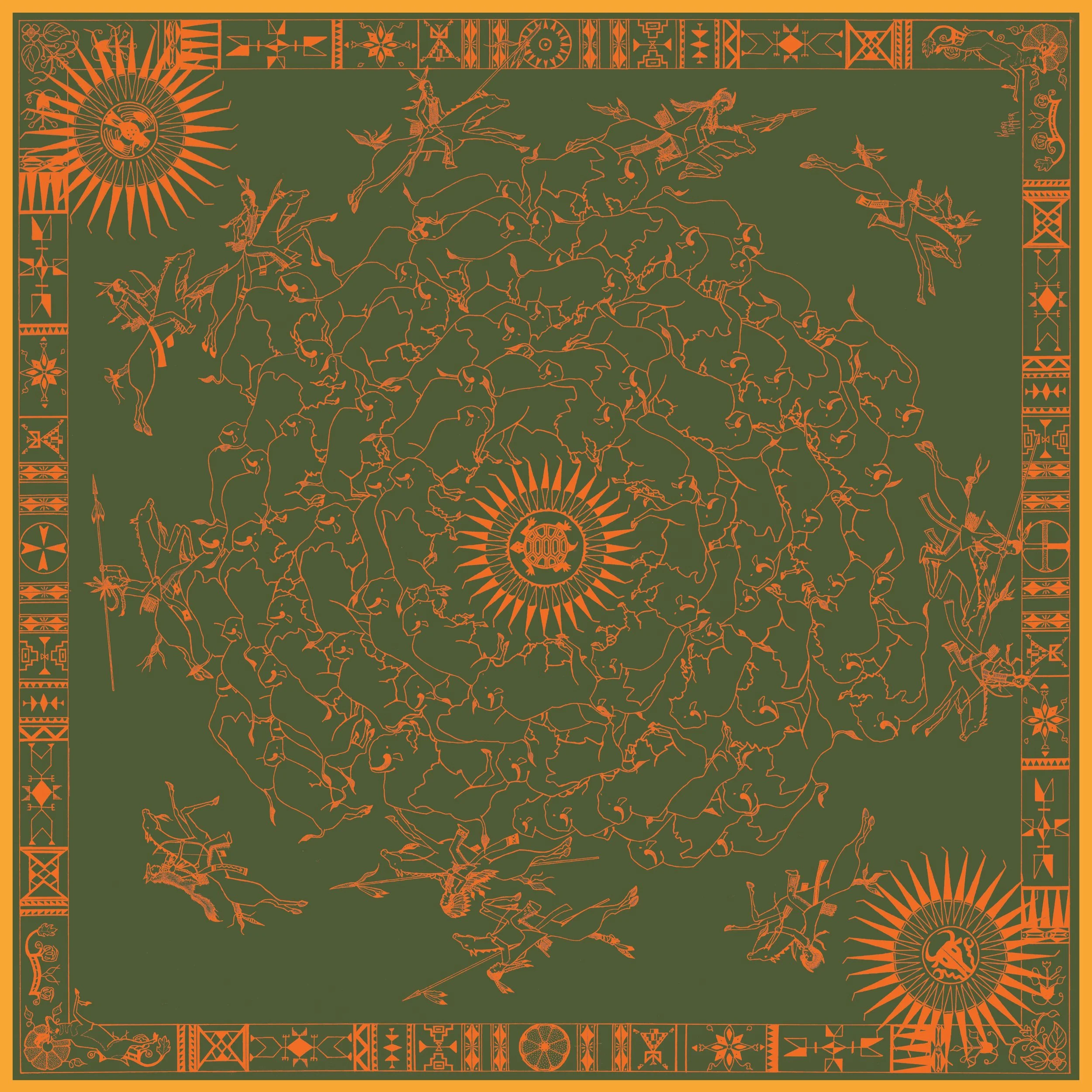 Wakaree'e | Bison Hunt | 100% Silk Scarf