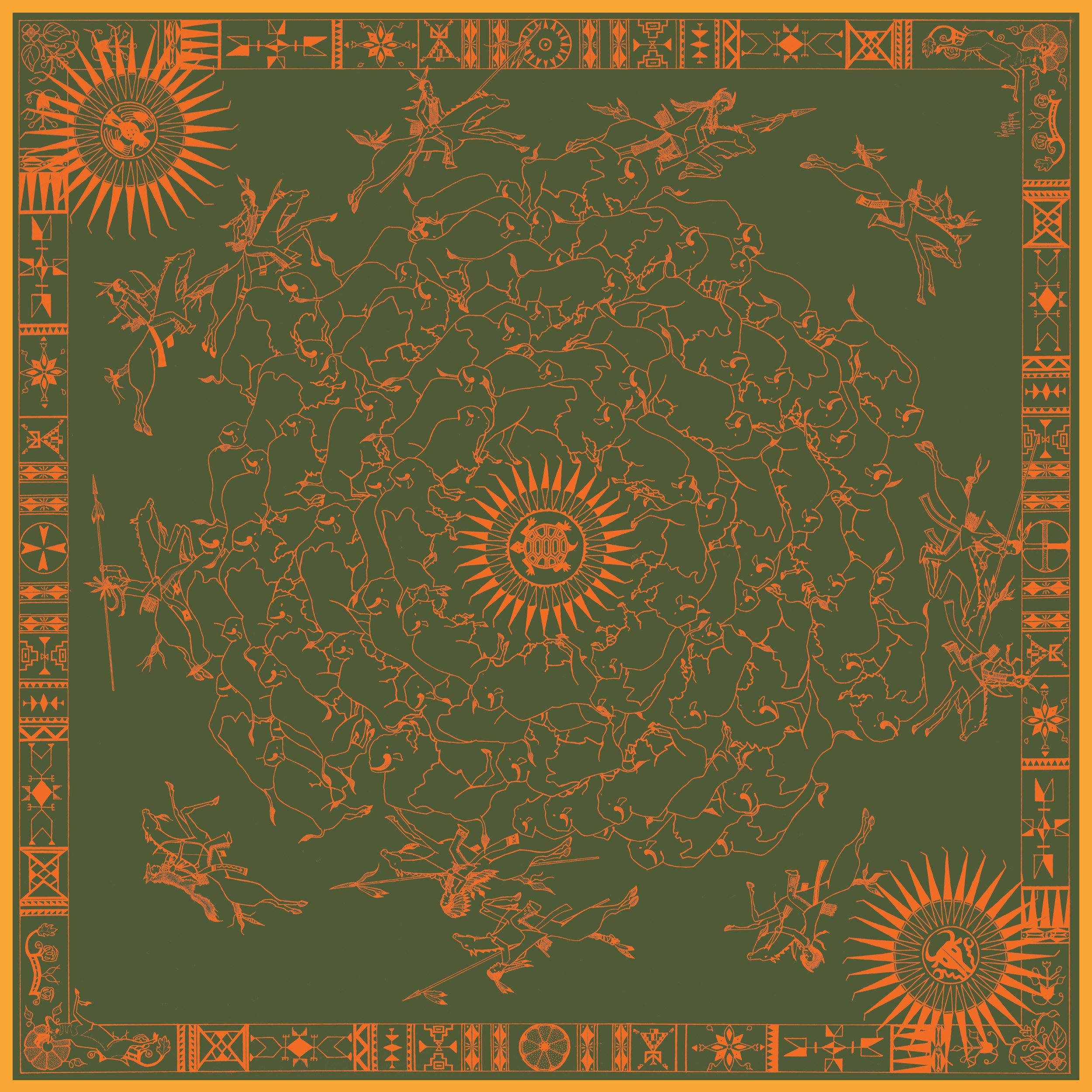 Wakaree | Bison Hunt | 100% Silk Scarf
