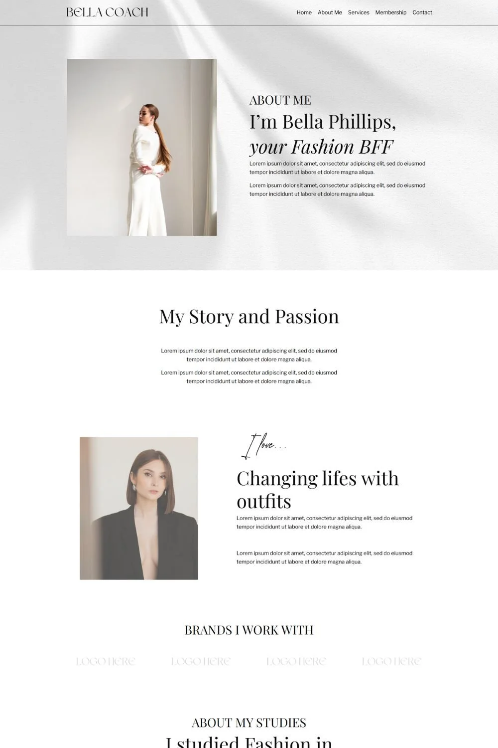 About page layout from Bella Kajabi website theme