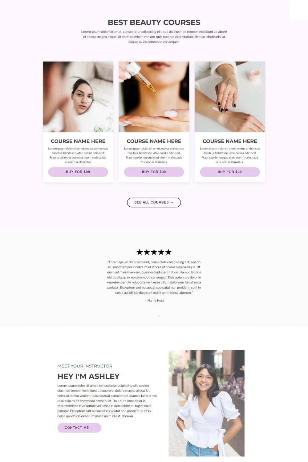 Personal brand website layout for Kajabi users