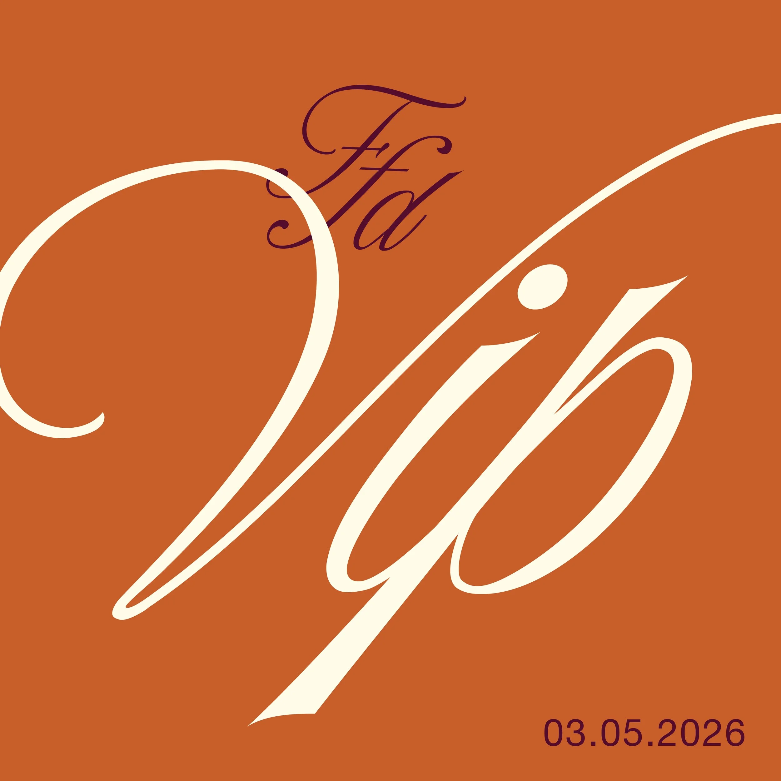 Elegant graphic design with large cursive text reading 'Qip' on a brown background, with the date '03.05.2026' in smaller text at the bottom right corner.