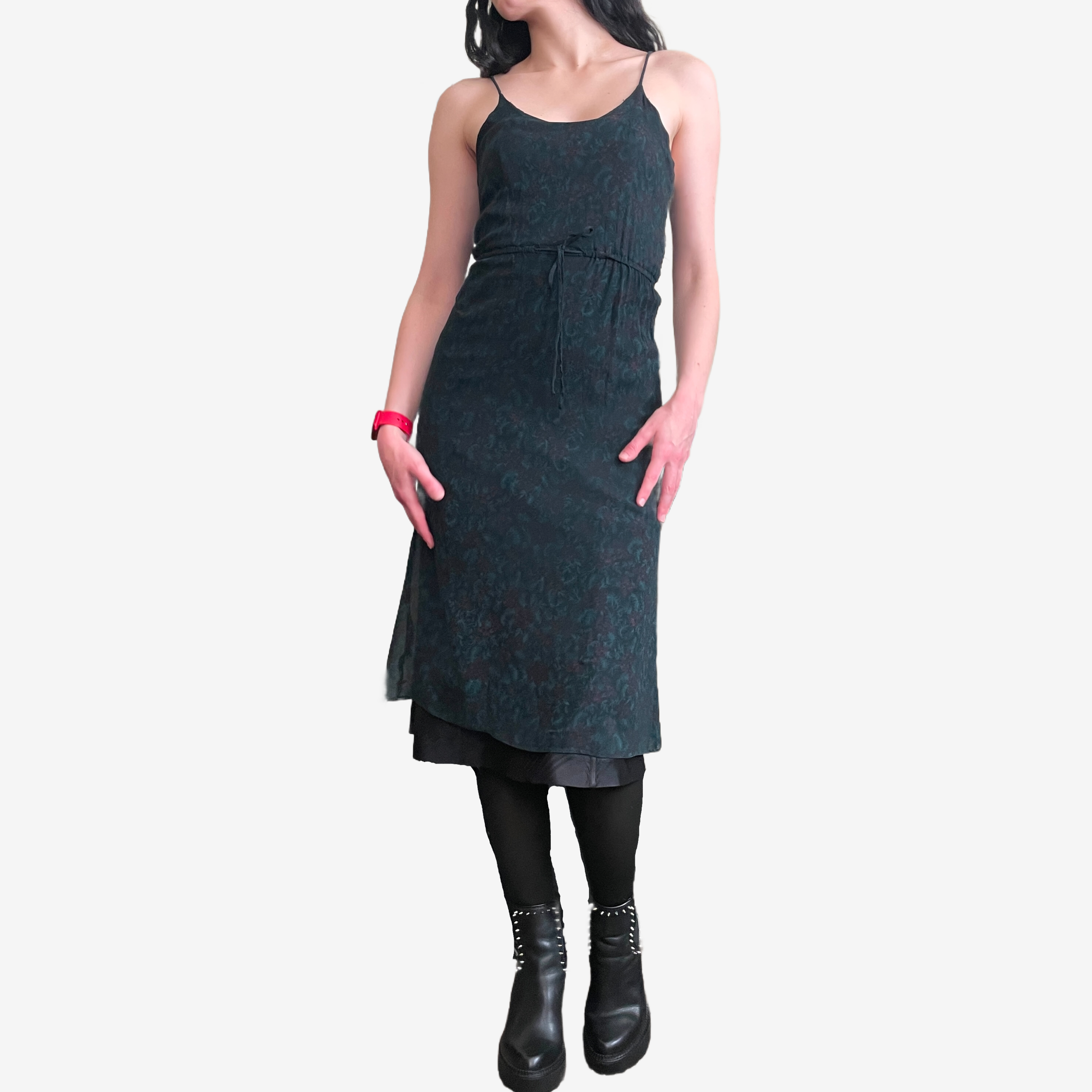 1990's Green & Purple Flowy Dress