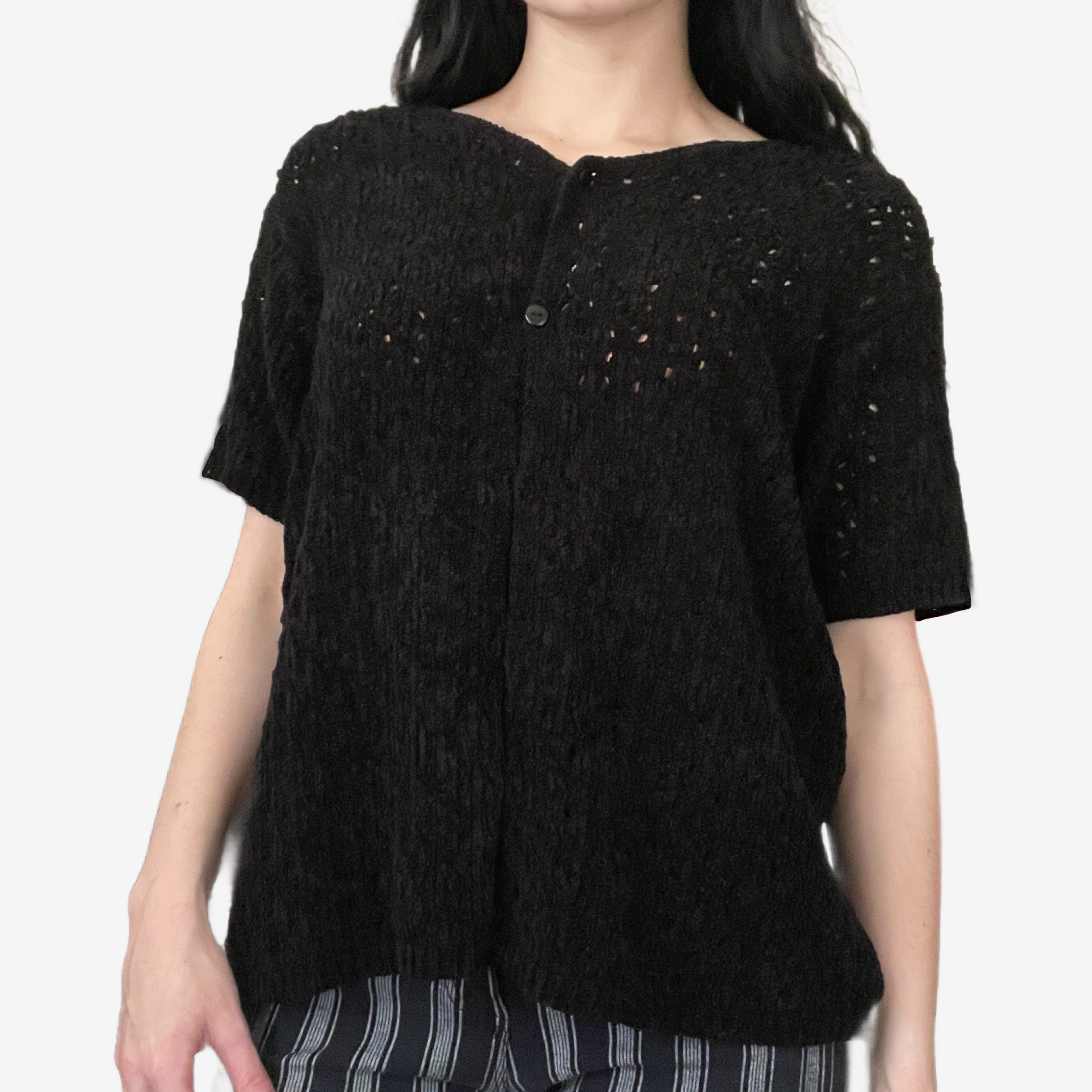 1990's Black Knit Button Up Blouse