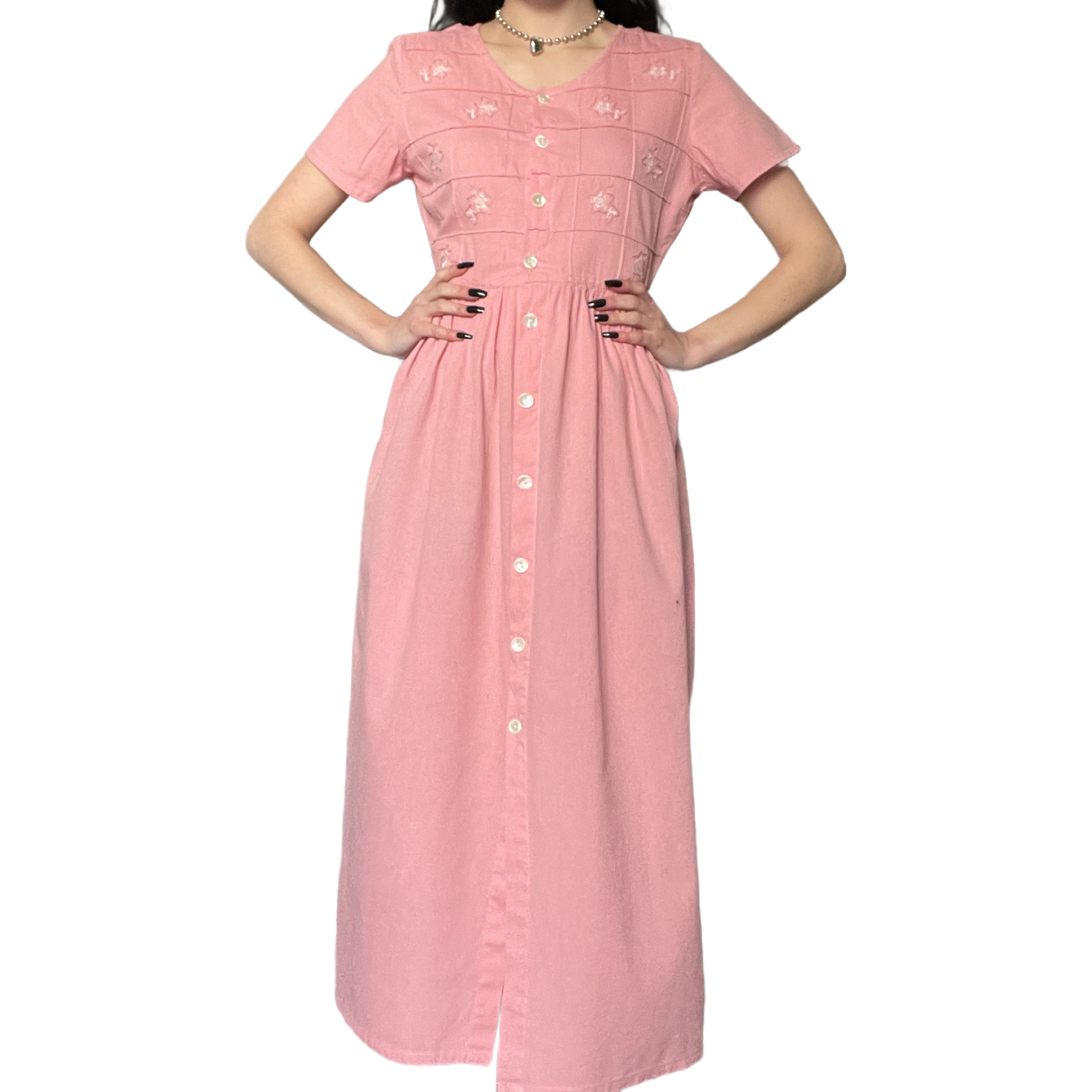 1990's Pink Button Up Maxi Dress