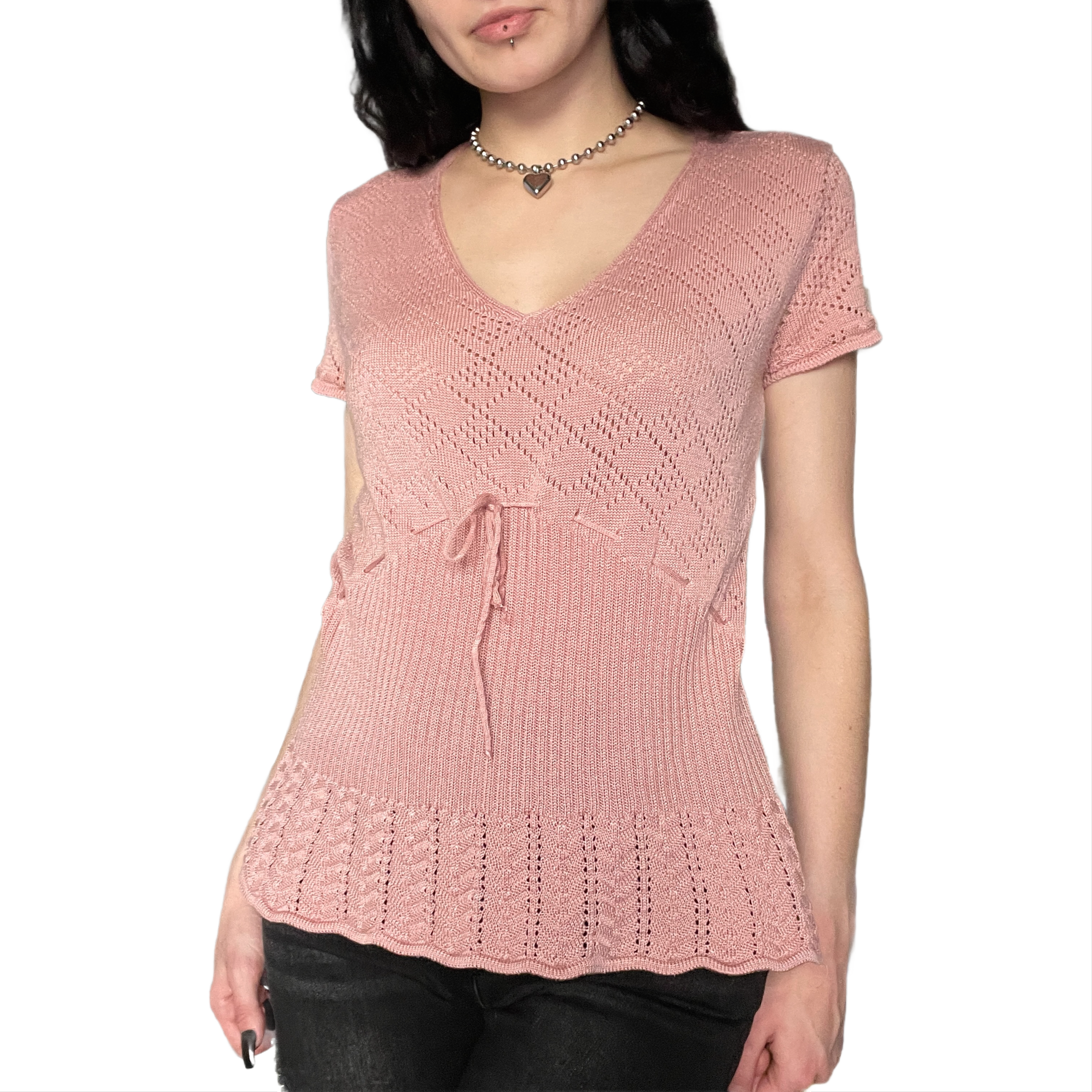 1990's Pink Knit V-Neck Blouse