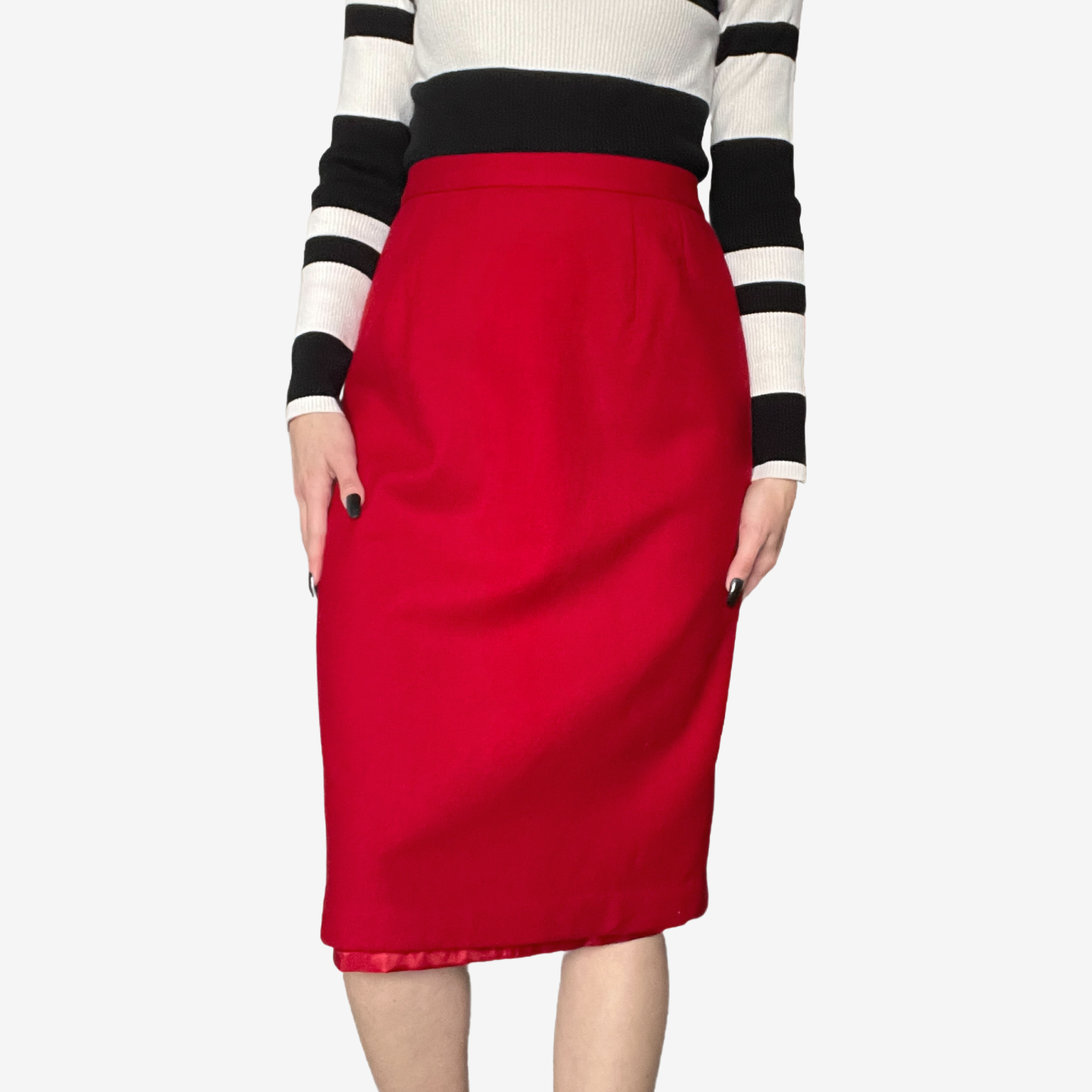 1980's Red Wool Pencil Skirt