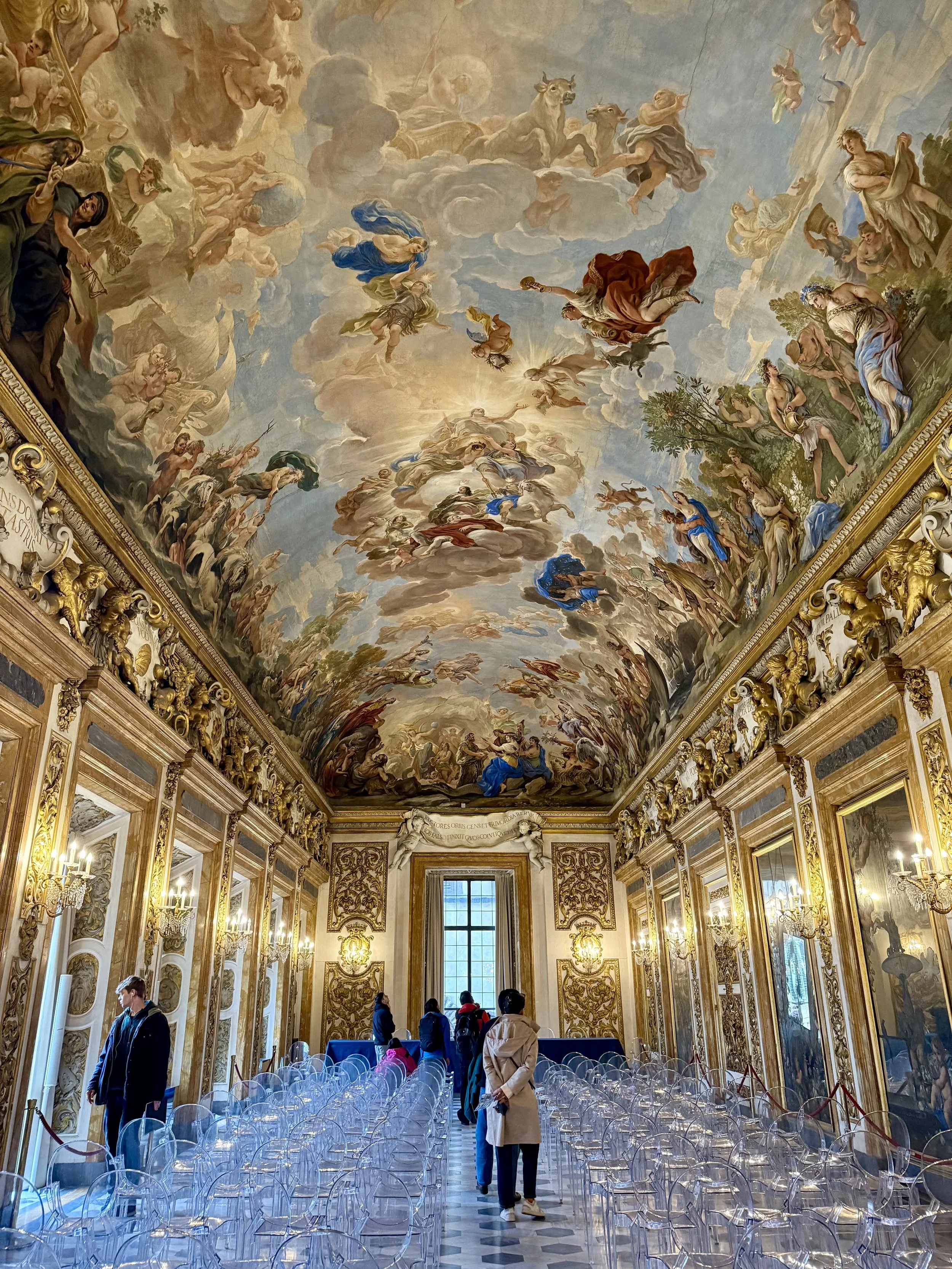 Palazzo Medici Riccardi, Florence. The Galleria degli Specchi, built in the 1670s, with a vault frescoed by Luca Giordano between 1682 and 1685.