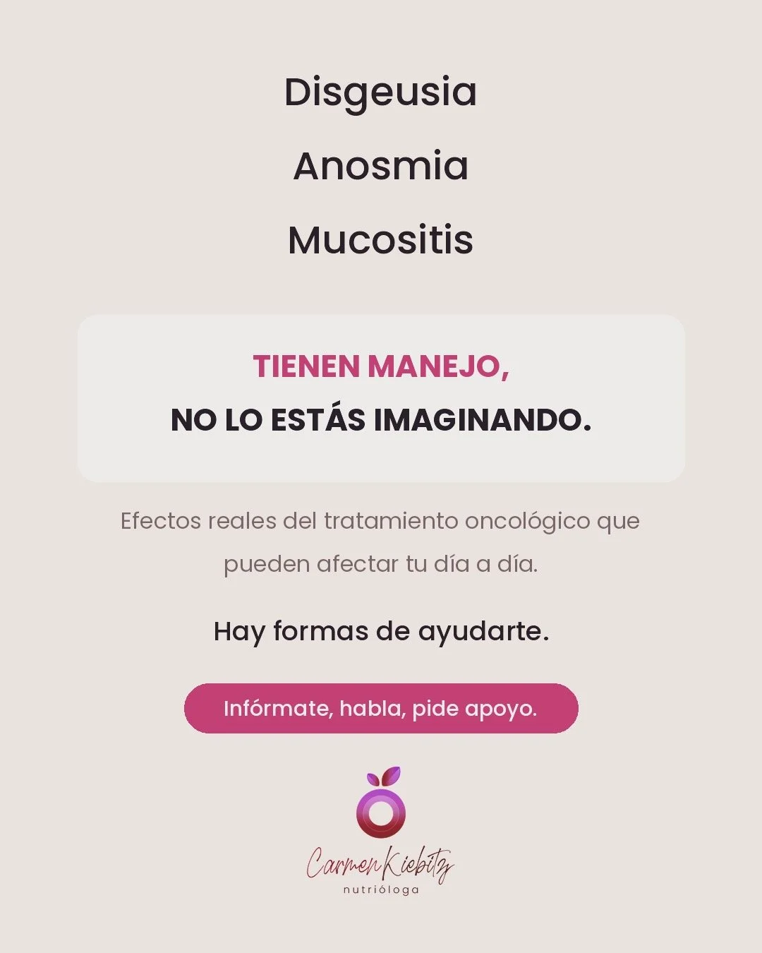 Si despu&eacute;s de la quimio la comida sabe diferente, perdiste el olfato o comer se volvi&oacute; doloroso&hellip; no, no lo est&aacute;s imaginando.
La disgeusia (cambios en el sabor), la anosmia (p&eacute;rdida del olfato) y la mucositis (llagas