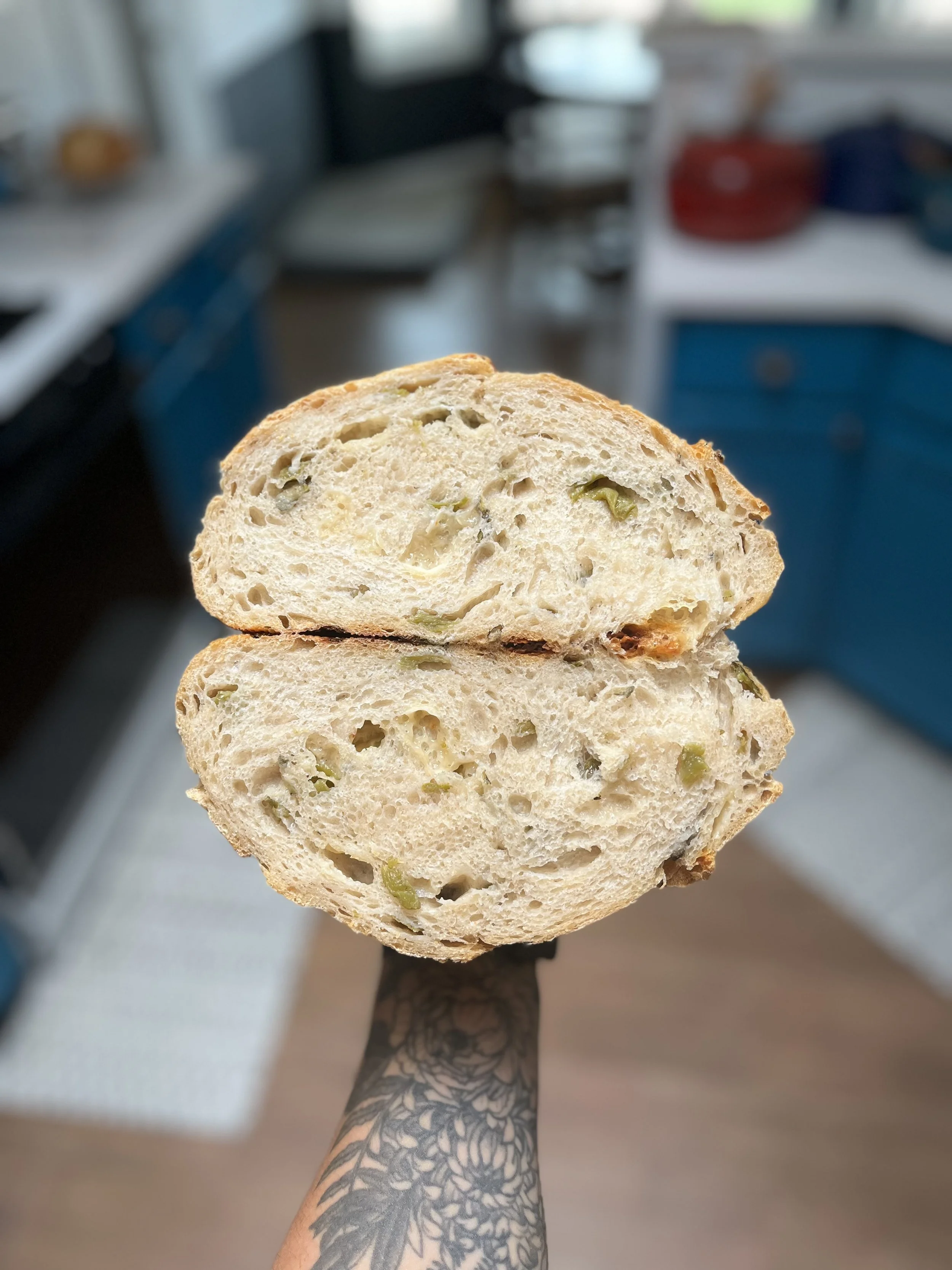 Green Chile & Cheddar Sourdough Loaf (Local Delivery or Pick Up)