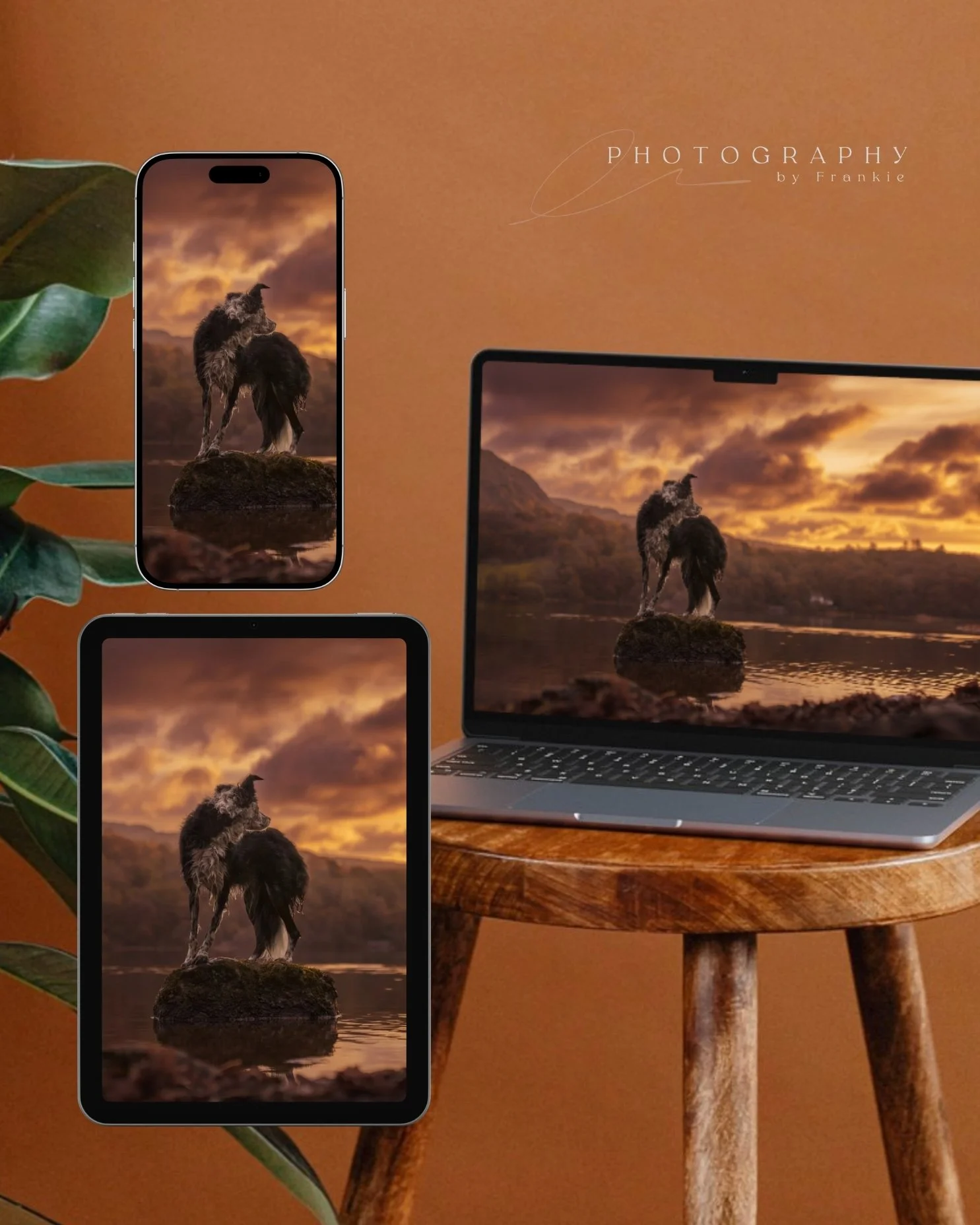 Young dog sitting on a wooden floor between two blurred wooden walls, with a brown and black coat and alert ears.