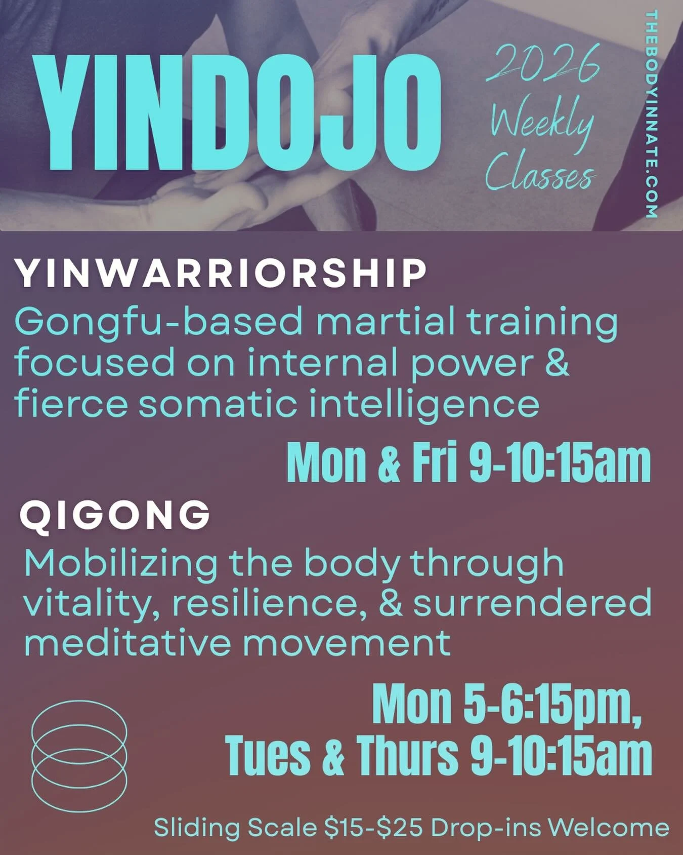 Finally YES! There is an early evening class on the schedule! Monday evenings 5-6:15pm

Cause ya&rsquo;ll been asking! 🙏🏼

All classes are drop-in, no experience is necessary

Sliding scale $15-$25, no one turned away for lack of funds

My classes 