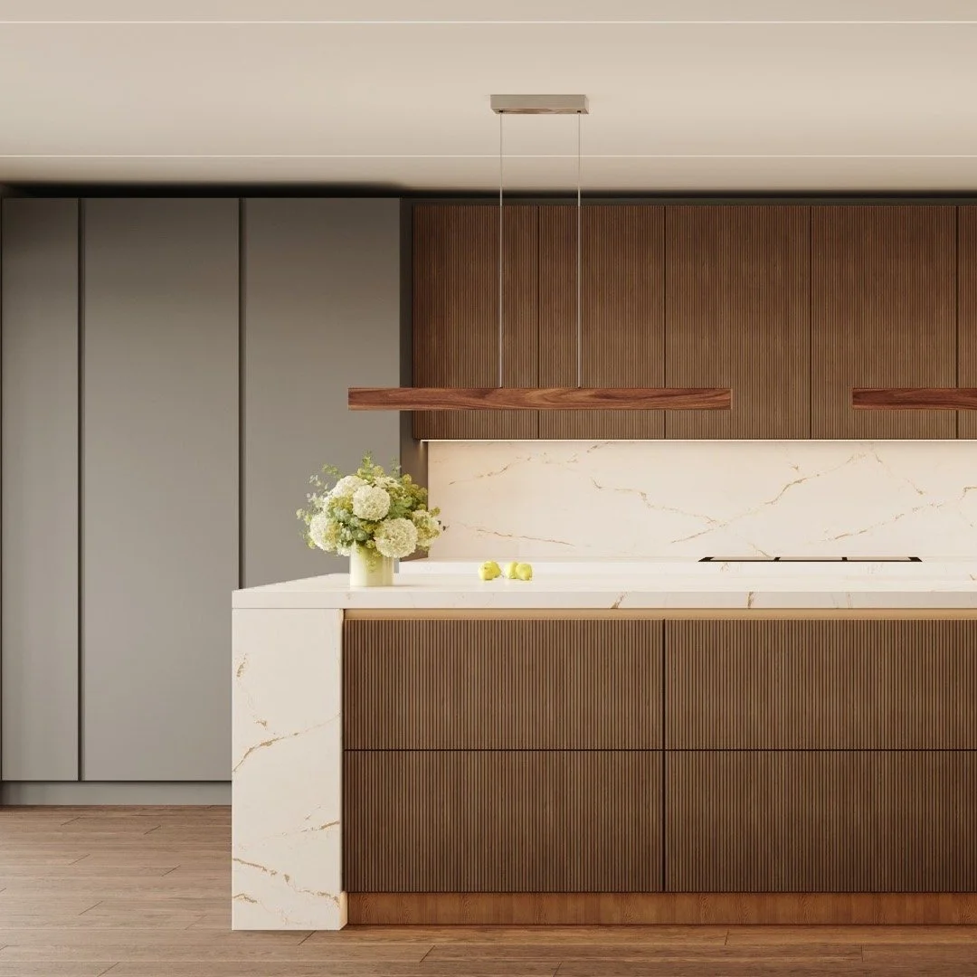 Contemporary Kitchen - a sleek and modern kitchen designed in collaboration with RAUM Kitchens, blending functionality with cutting-edge aesthetics. This design features clean lines, innovative storage solutions, and premium materials to create a spa