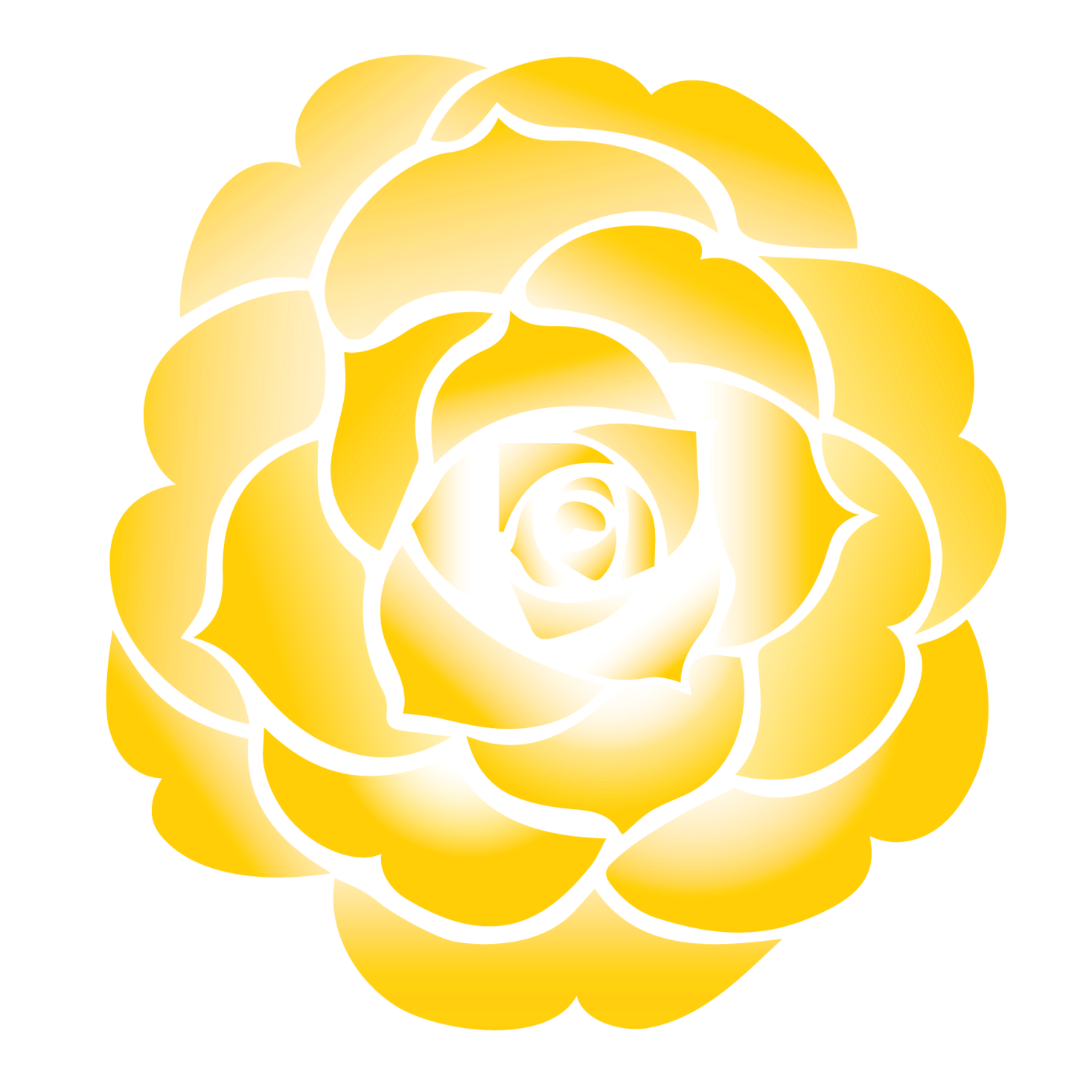 A stylized yellow rose with layered petals in a spiral pattern.