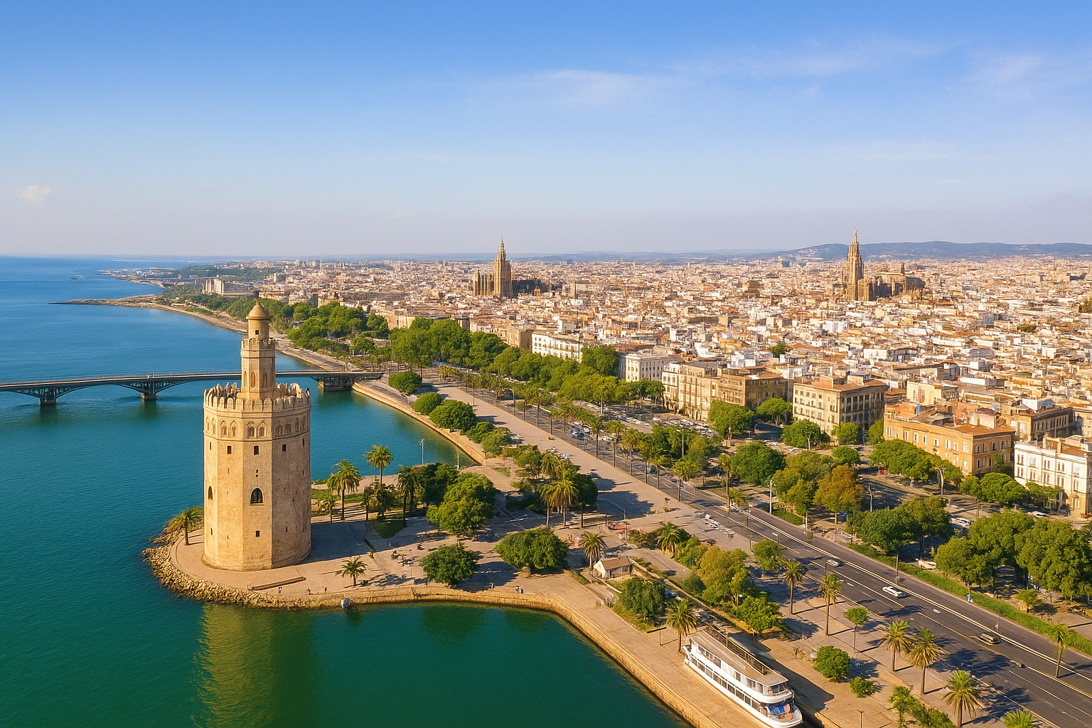 Vista aerea della città di Marsiglia con il Forte di Sant'Elmo vicino al mare, alberi, strada trafficata e grattacieli sullo sfondo.