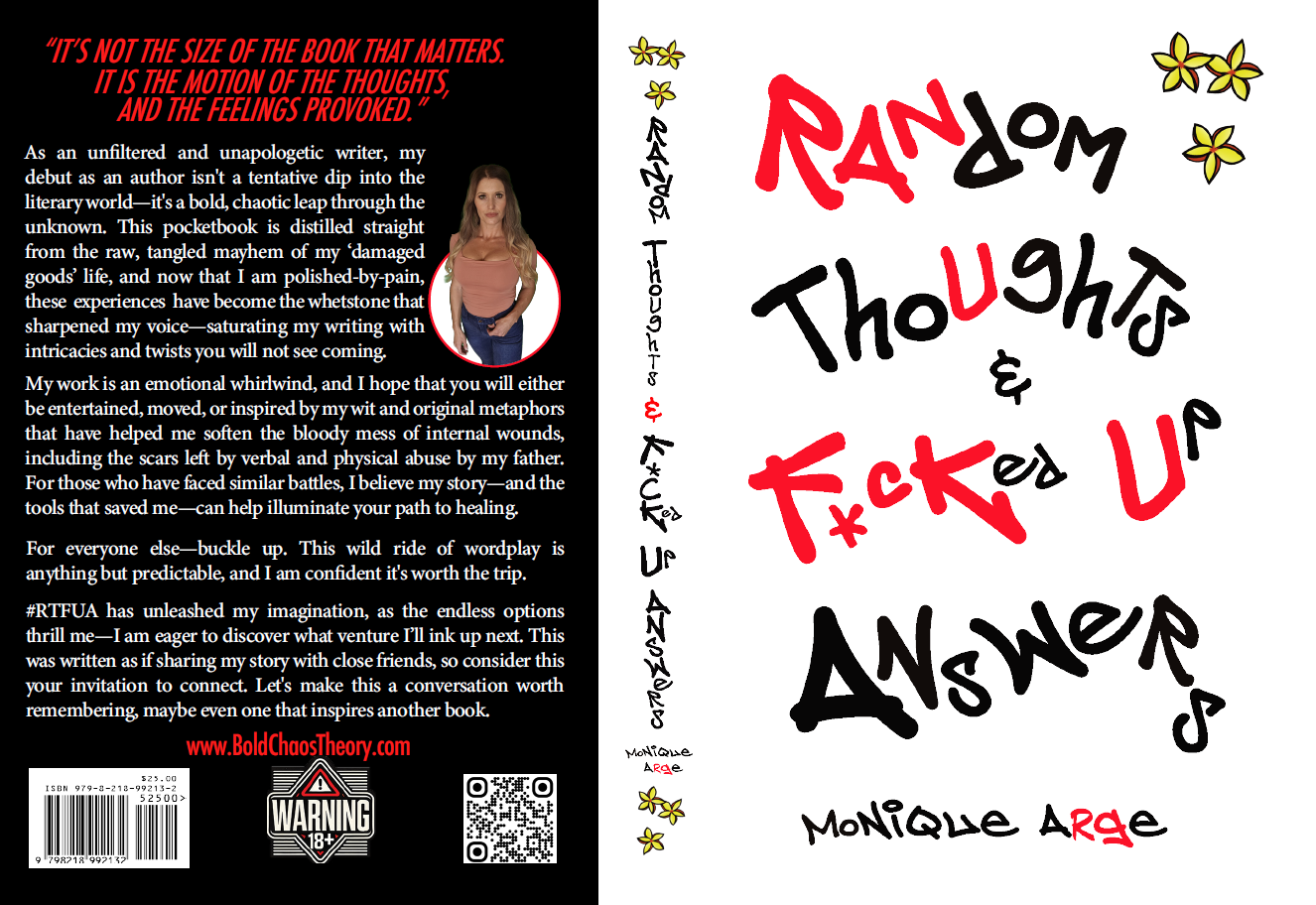 Book cover of Random Thoughts & Fcked Up Answers by Monique Arge.
