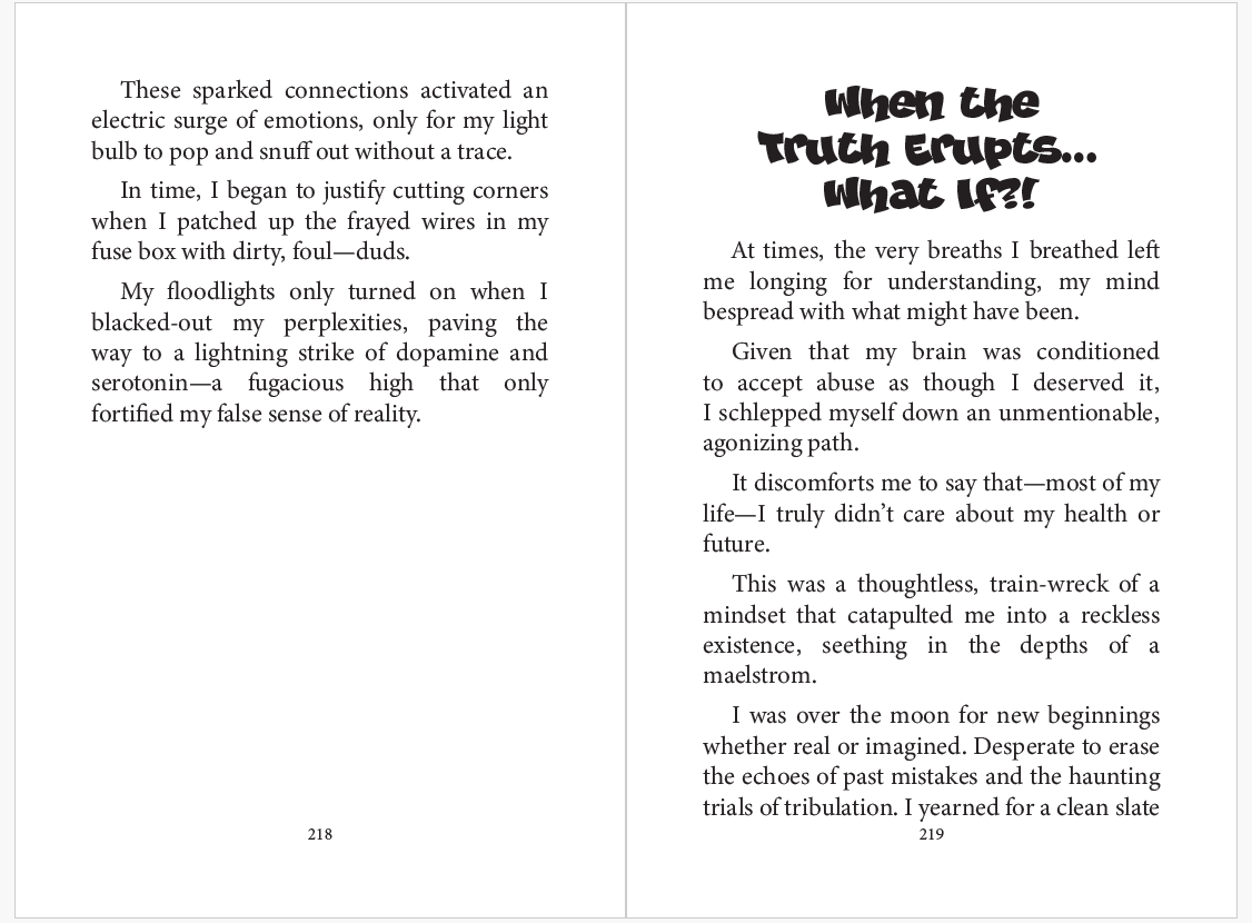 Bold, playful tone, discussing emotional struggles and inner conflict.