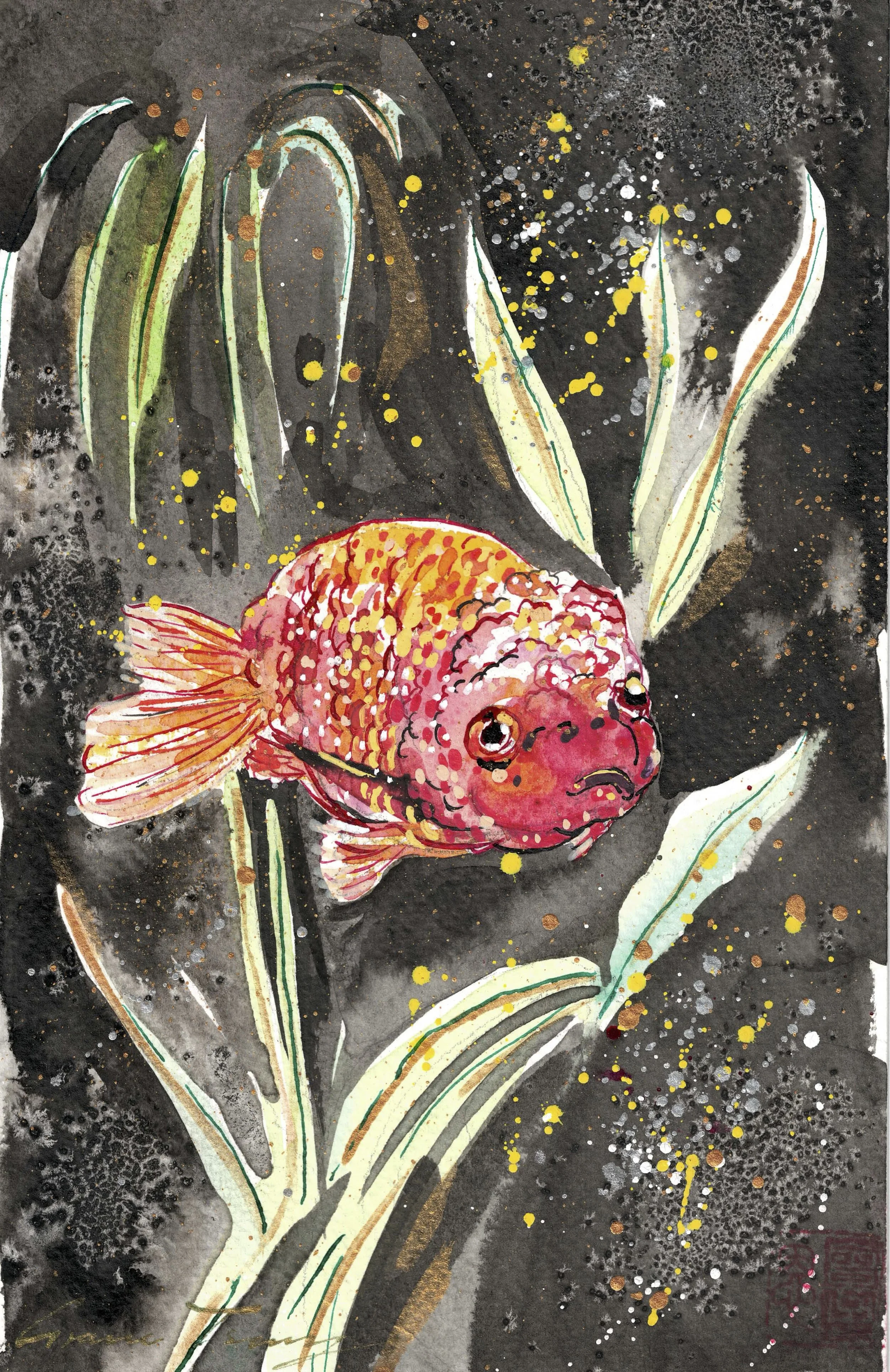 GraceJiYanTsang_RedGoldfish_9.5x12_MixedMedia_$200_@gracetsang.art.jpeg
