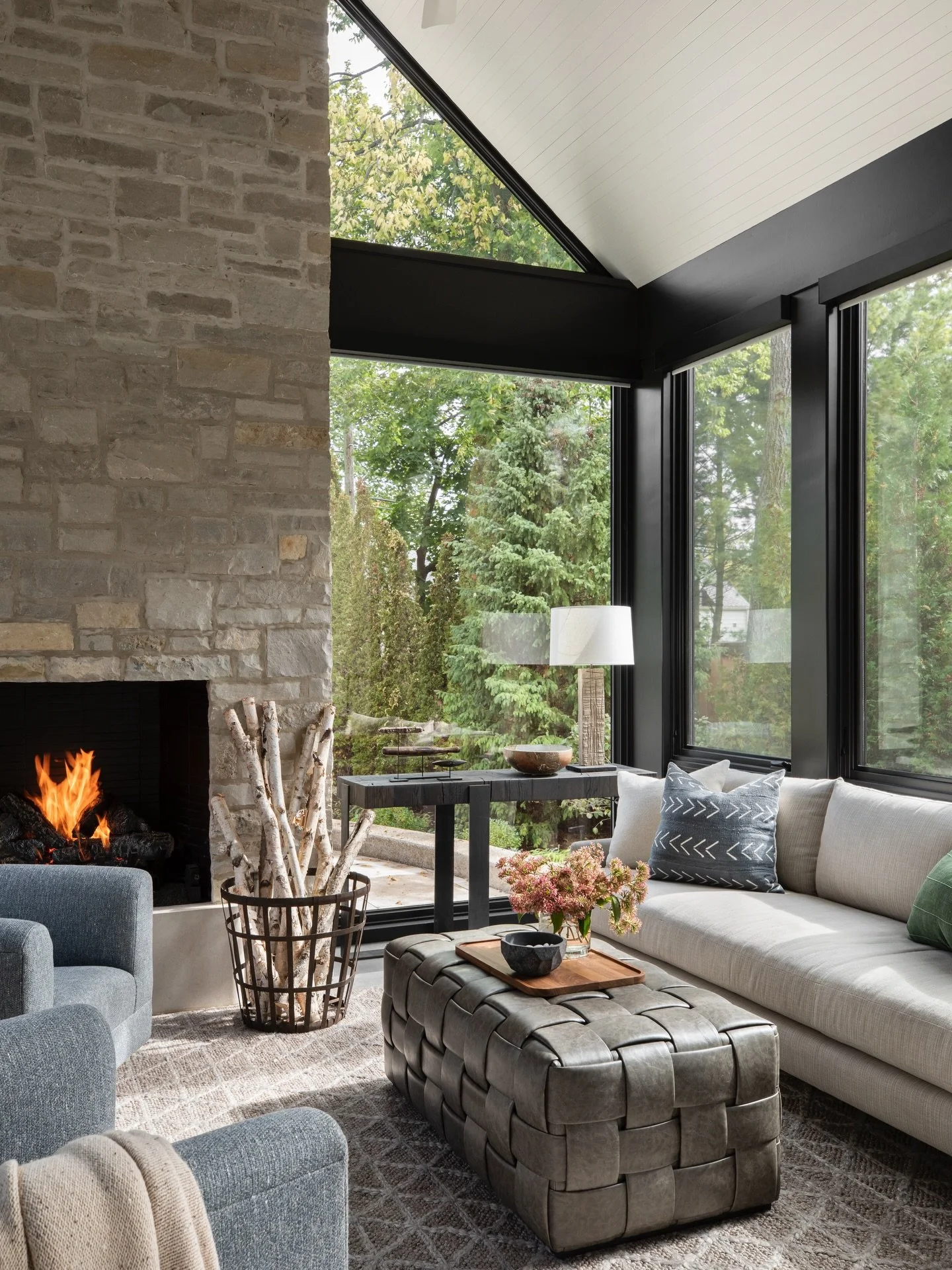 Four Seasons Room / Intimate and cozy this space transforms with the seasons. Large pocketing glass doors can turn this space into a covered outdoor room in warm months. In colder months this space becomes a comfortable and bright spot close to the f