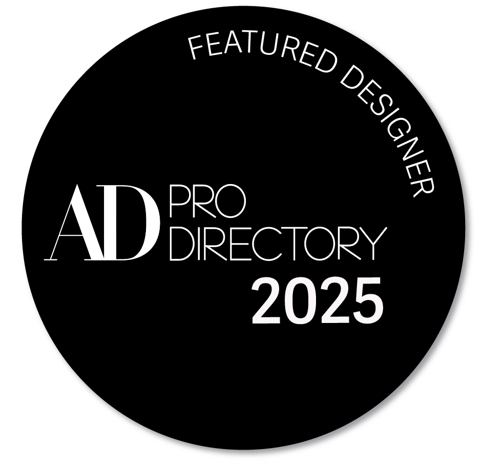A circular badge with a black background and white text that reads "AD PRO DIRECTORY 2025" and "FEATURED DESIGNER" along the top edge.