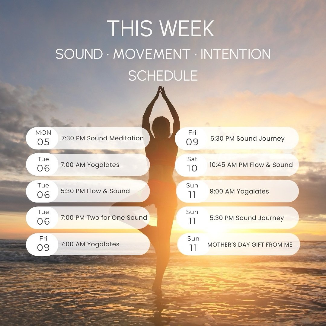 This Week&rsquo;s Schedule: Sound &bull; Movement &bull; Intention
Join me for an intentional lineup of Yogalates, Flow &amp; Sound, and immersive Sound Meditations designed to reset your nervous system, move your body, and ground your spirit.

SPECI