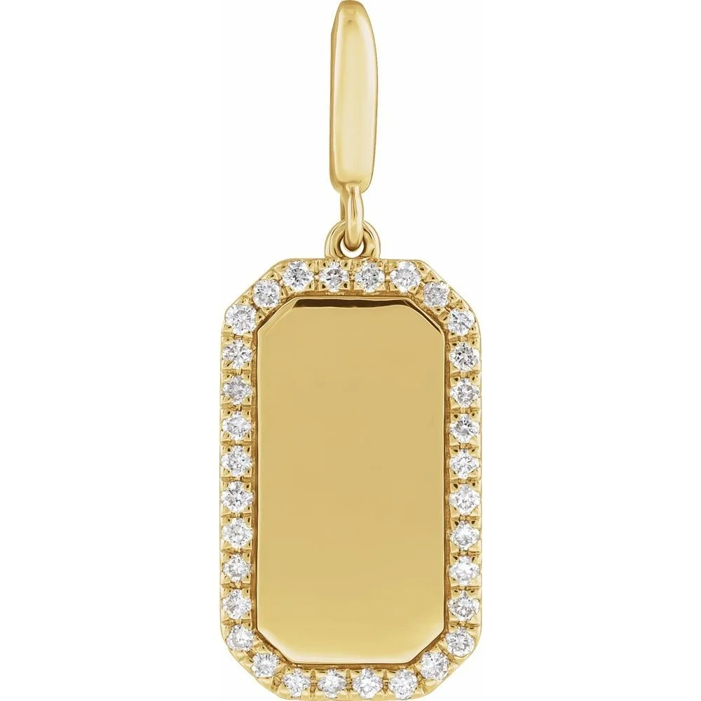 14K Yellow Gold Diamond Dog Tag Charm – 1/6 CTW (Engravable)
