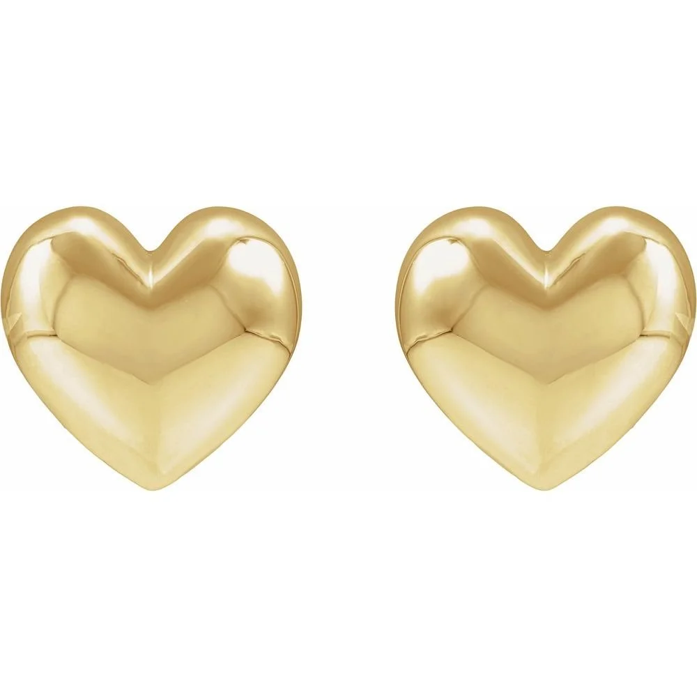 14K Yellow Gold Puffed Heart Stud Earrings