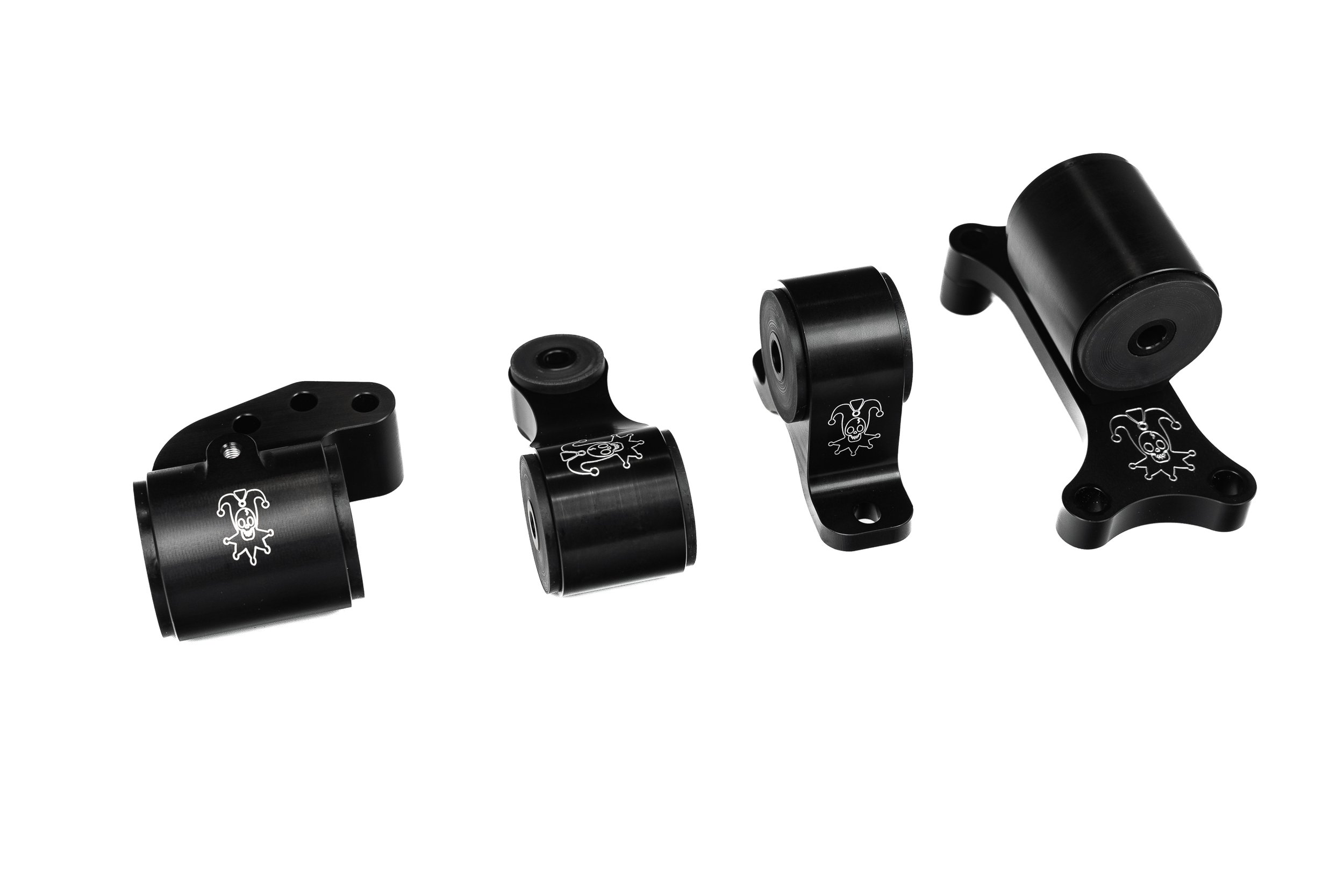 Product photography of aftermarket motor mount kit, clean studio lighting, automotive parts photography