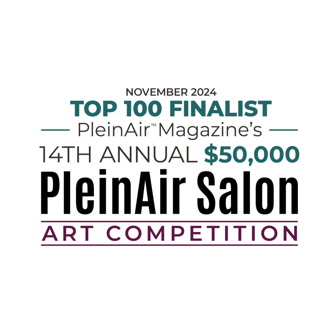 Text announcing PleinAir Magazine's 14th annual art competition Top 100 finalist, with a $50,000 prize, in November 2024.