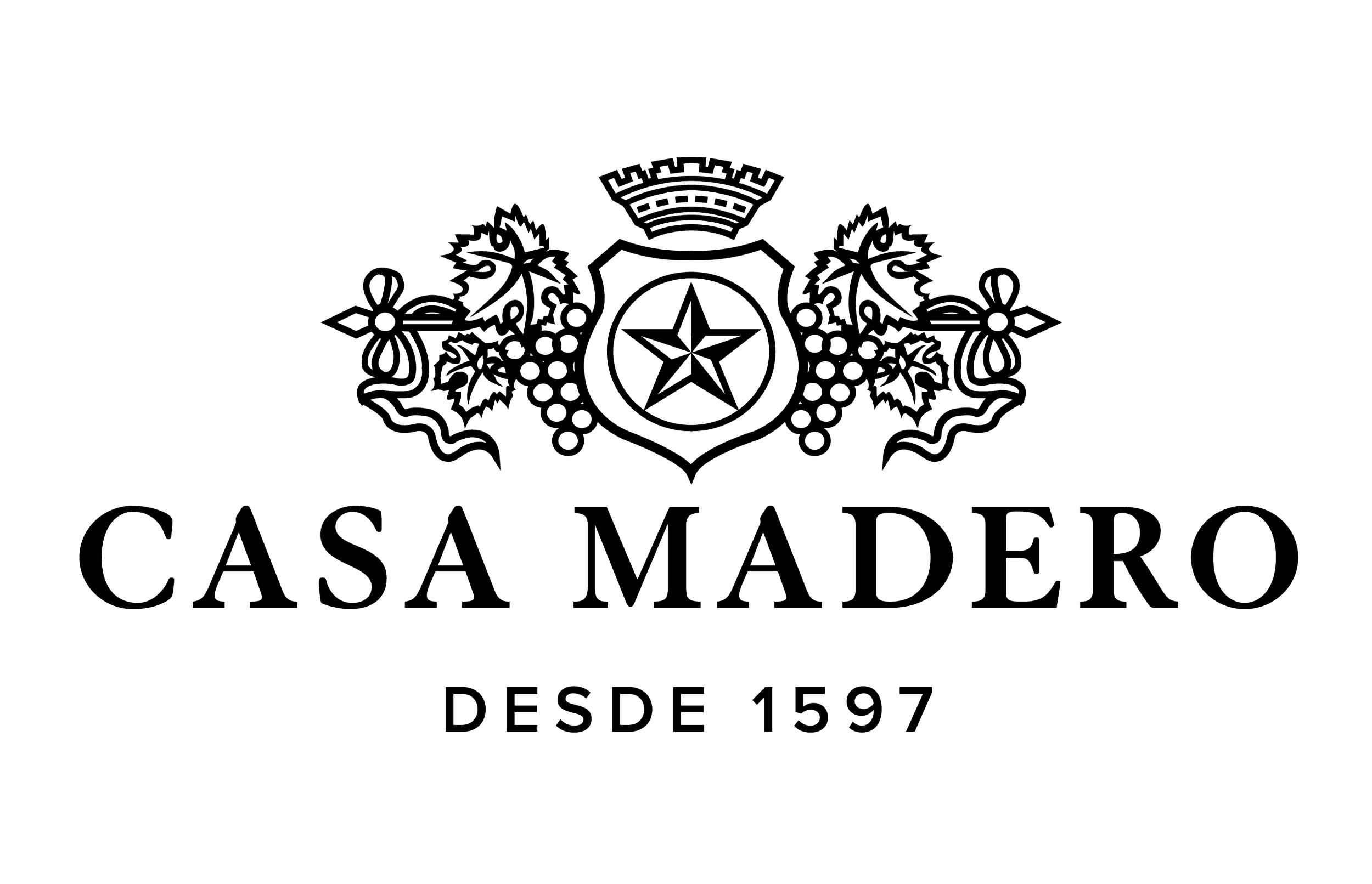 Logotipo de Casa Madero con escudo decorativo y texto en letras grandes que dice 'Casa Madero desde 1597'.