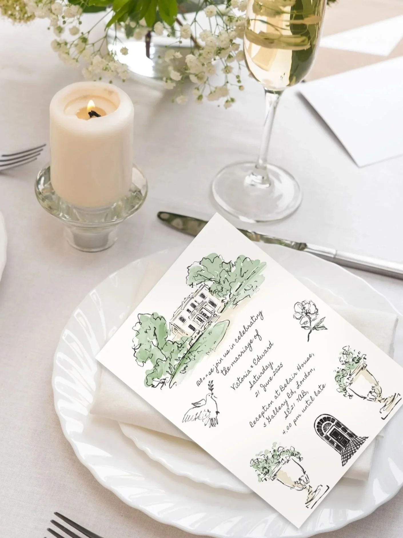 Wedding Invitation, Belair House, London.