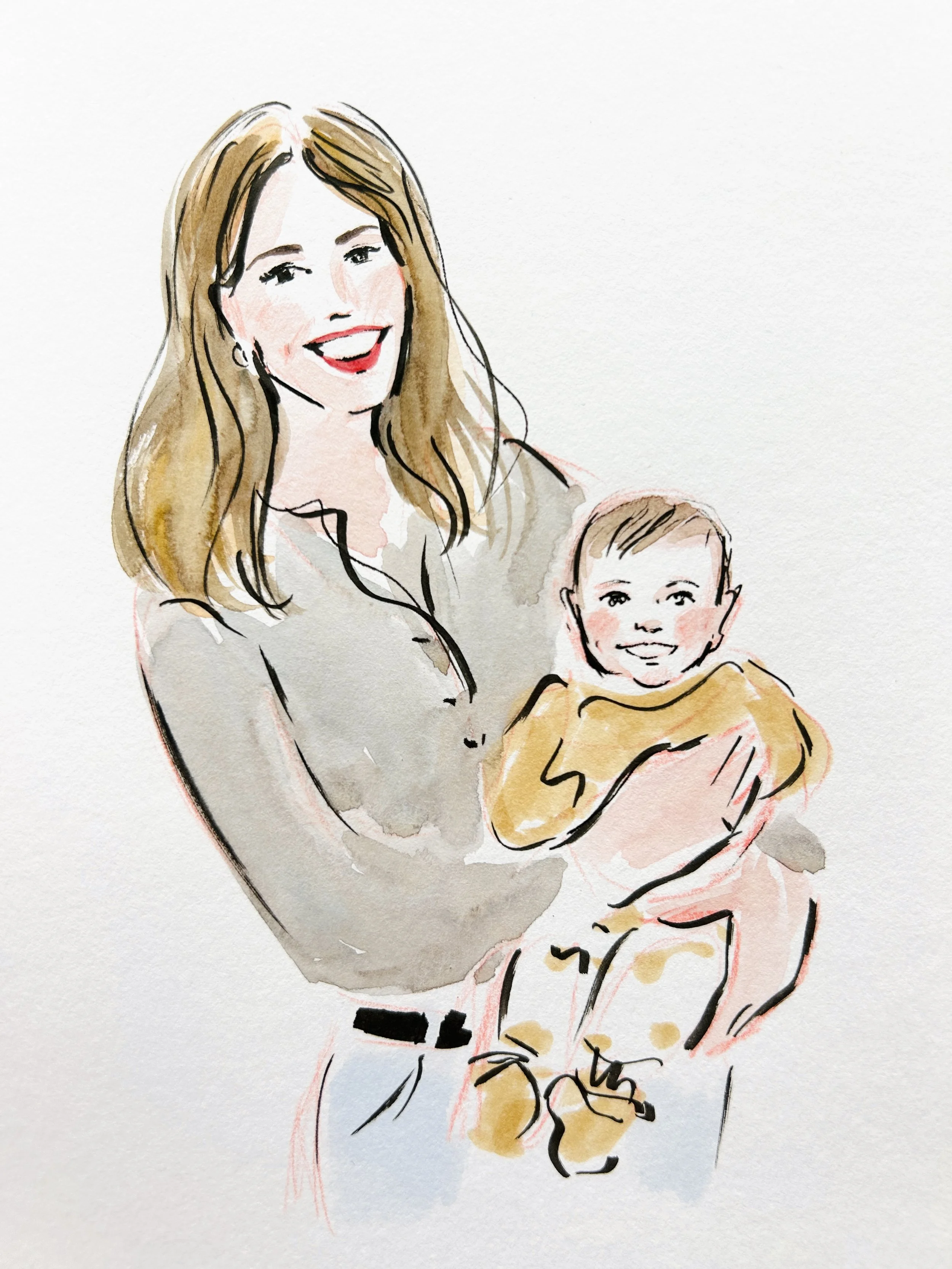 Mum Club: Mum + baby Live Portrait Illustration, Chelsea
