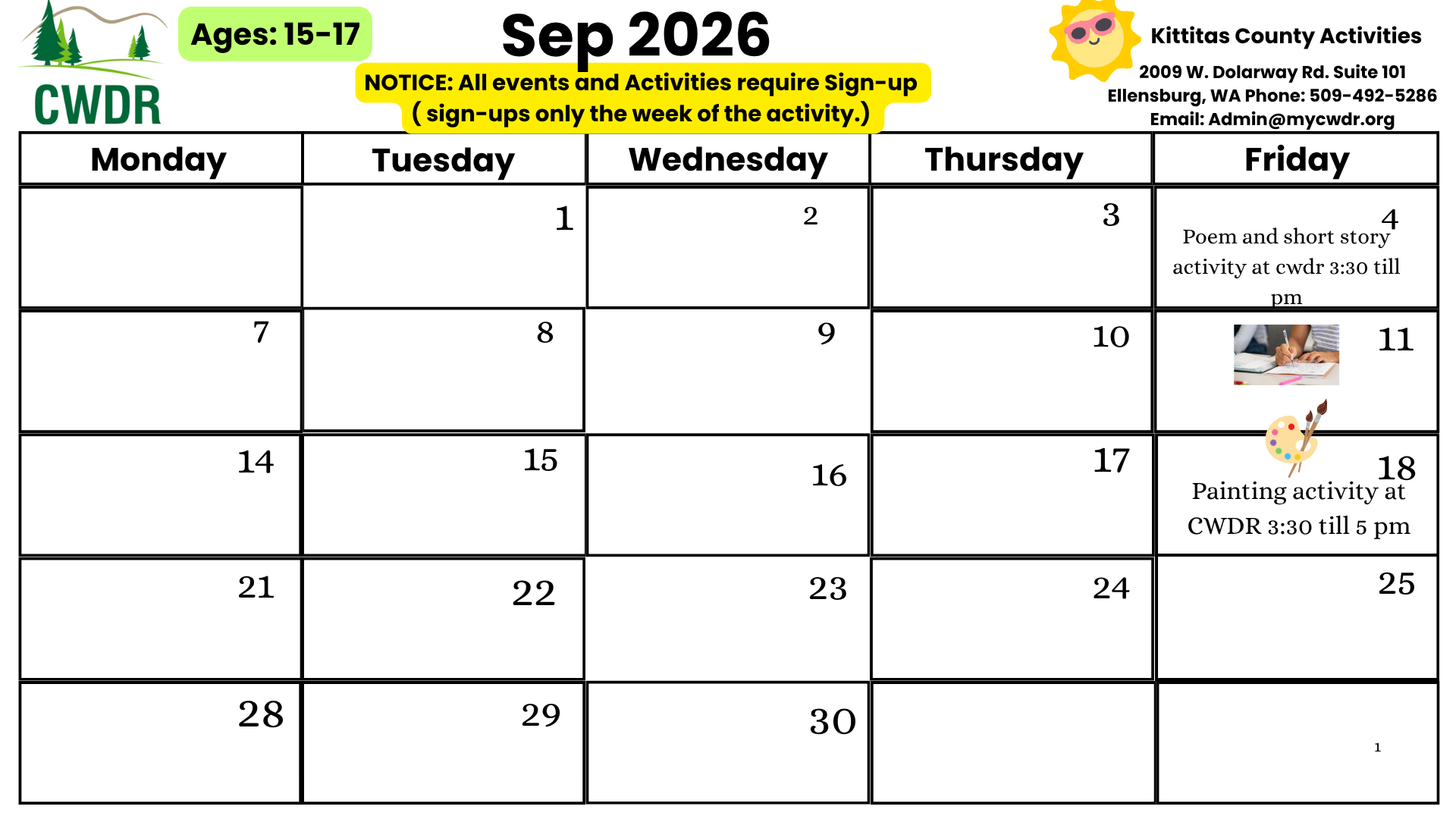 15-17 September Kittitas calendar 