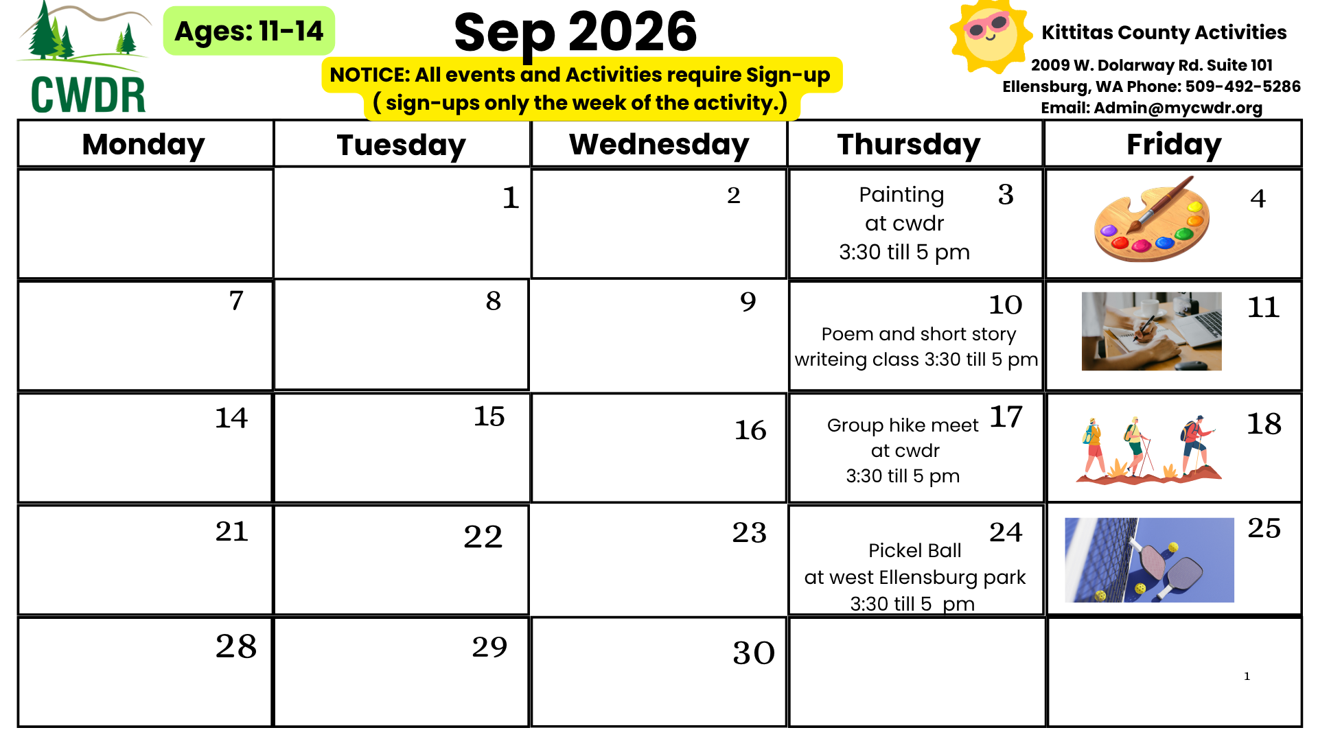 11-14 September Kittitas calendar