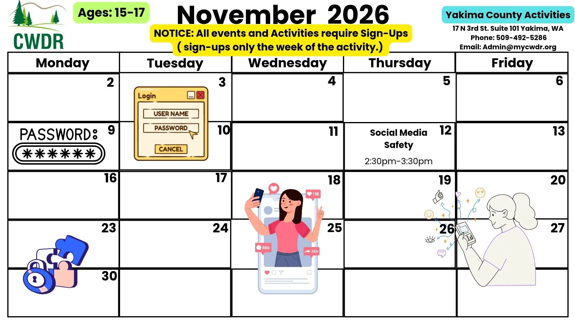 Age 15-17 Yakima County November Activity Calendar 