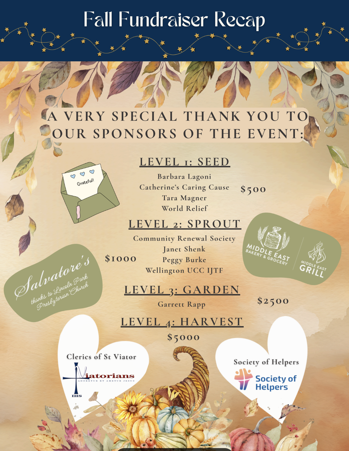 Page 3 of 3 from our Dec 2025 Newsletter giving a special Thank You to our sponsors for the Fall Fundraiser. We could not have done this without them!