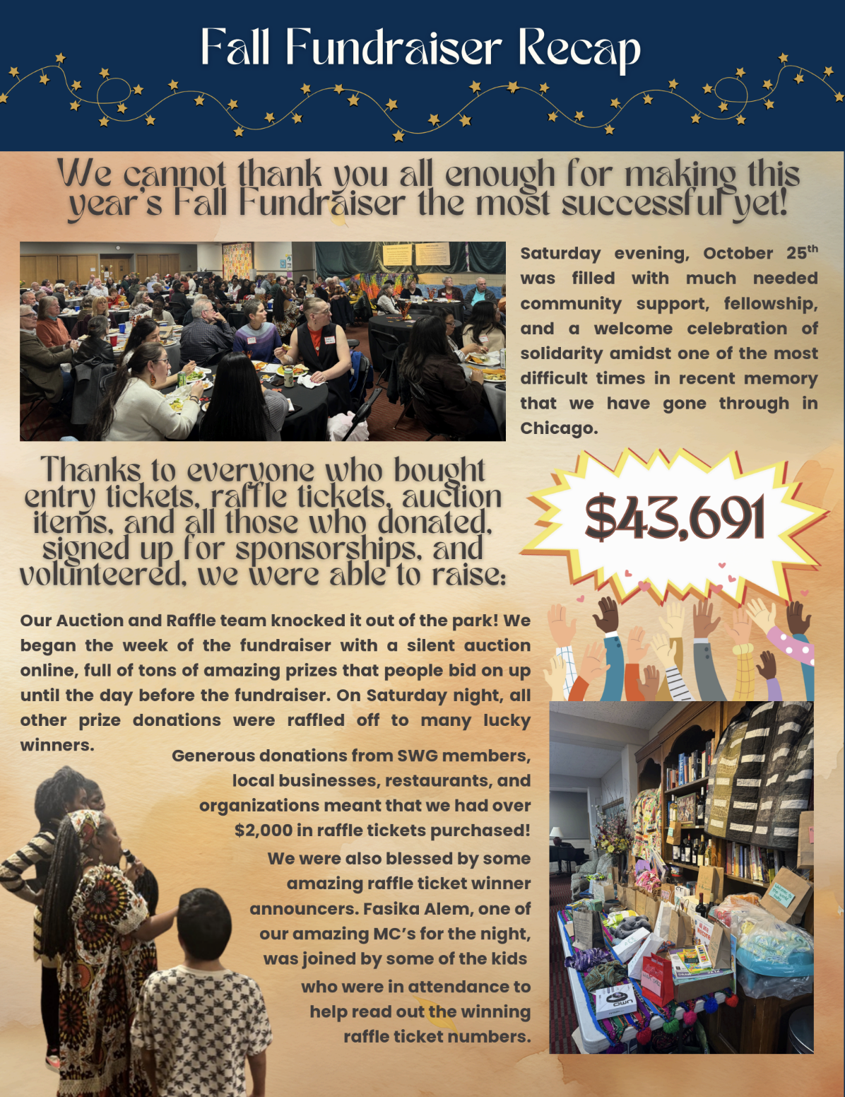 Page 1 of 3 from our Dec 2025 Newsletter detailing the results of the Fall Fundraiser