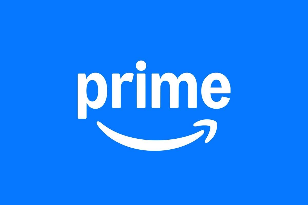Amazon Prime logo with white text and arrow on a blue background.