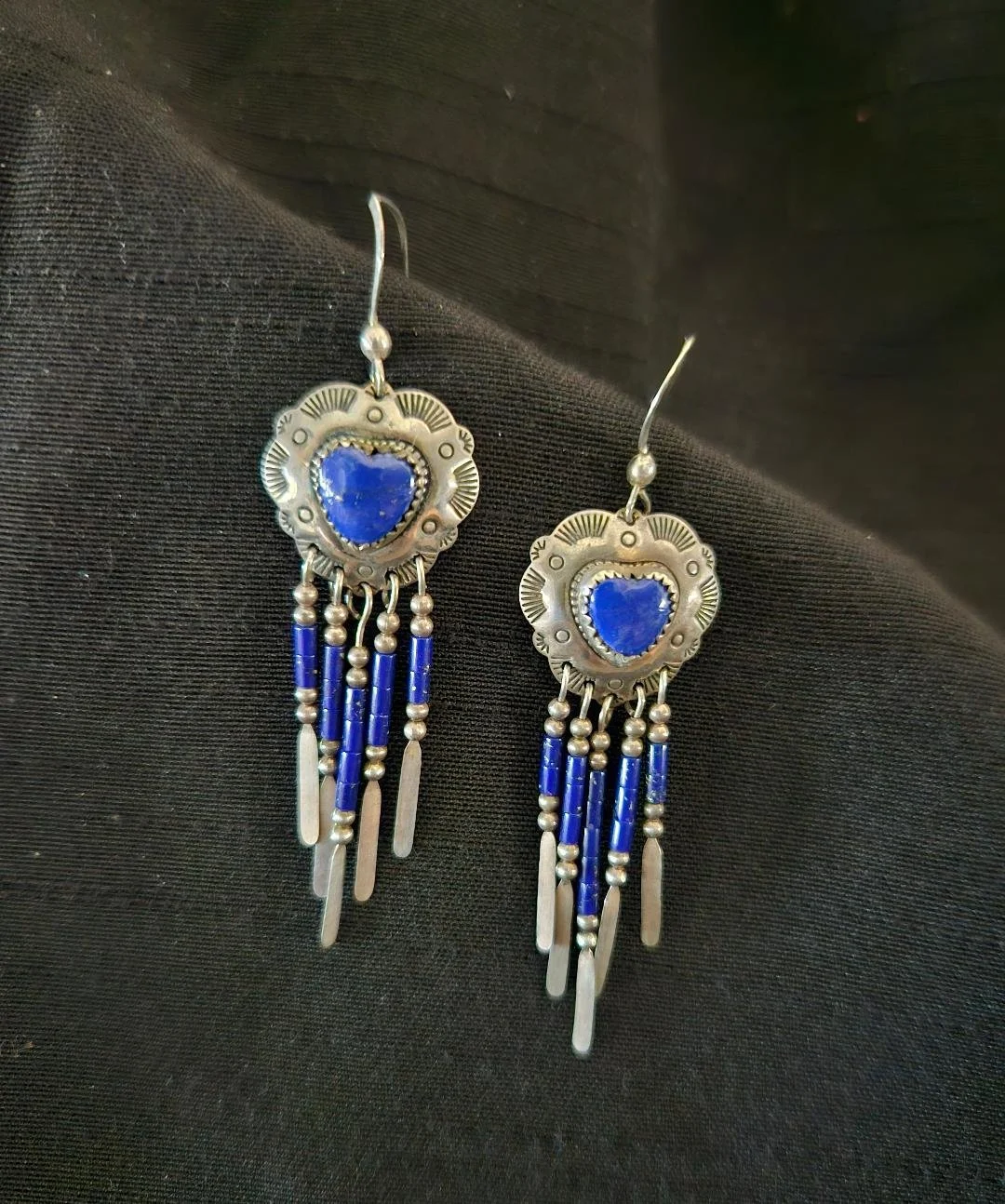 Lapis & Sterling Silver Heart Pendant Earrings