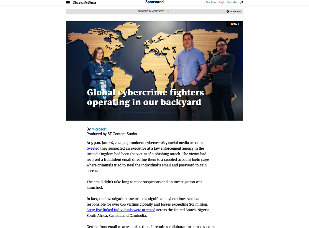 Microsoft Cybersecurity Branded Content Article