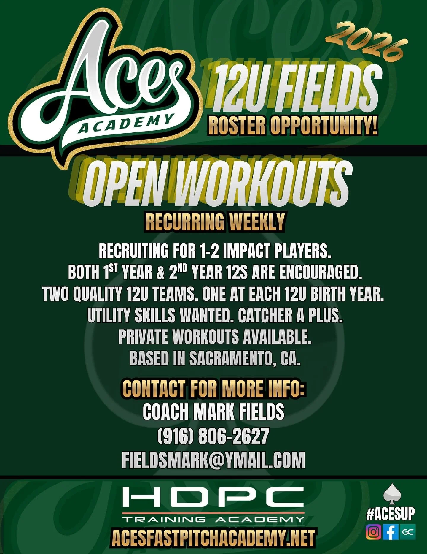 We are gearing up for 2026 and looking for additional talent to join us at the 12u level! Contact Coach Fields or fill out our interest form for more info&hellip; (link in bio) #acesup&spades;️