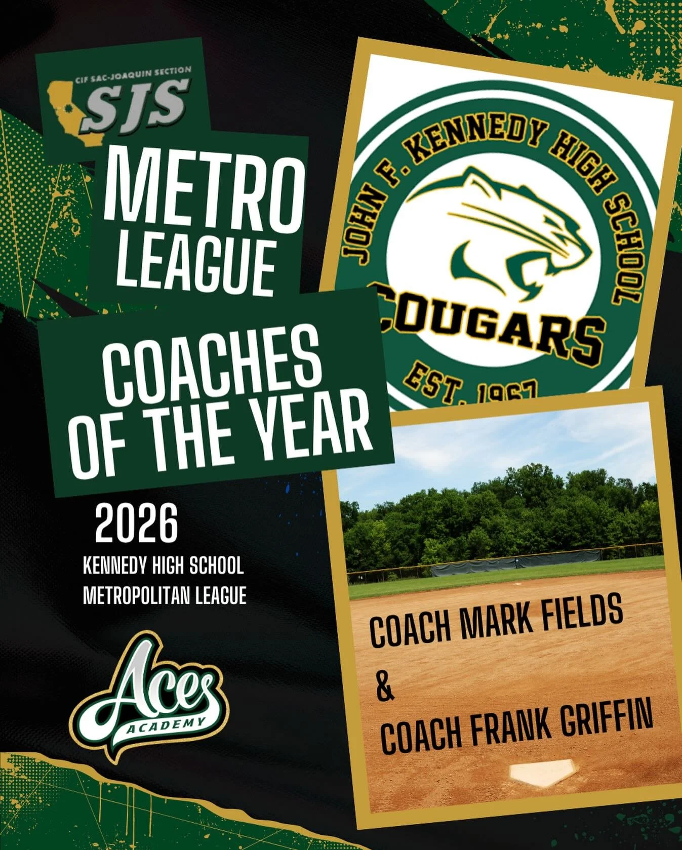 Congrats to our ACES - Coach Fields &amp; Coach Griffin for being named High School Coaches of the Year for the CIF SJS Metropolitan League! Very well done gentleman! 👏 #acesup&spades;️ #kennedyhighschool #coachesoftheyear @acesacademyhd_fields12u_2